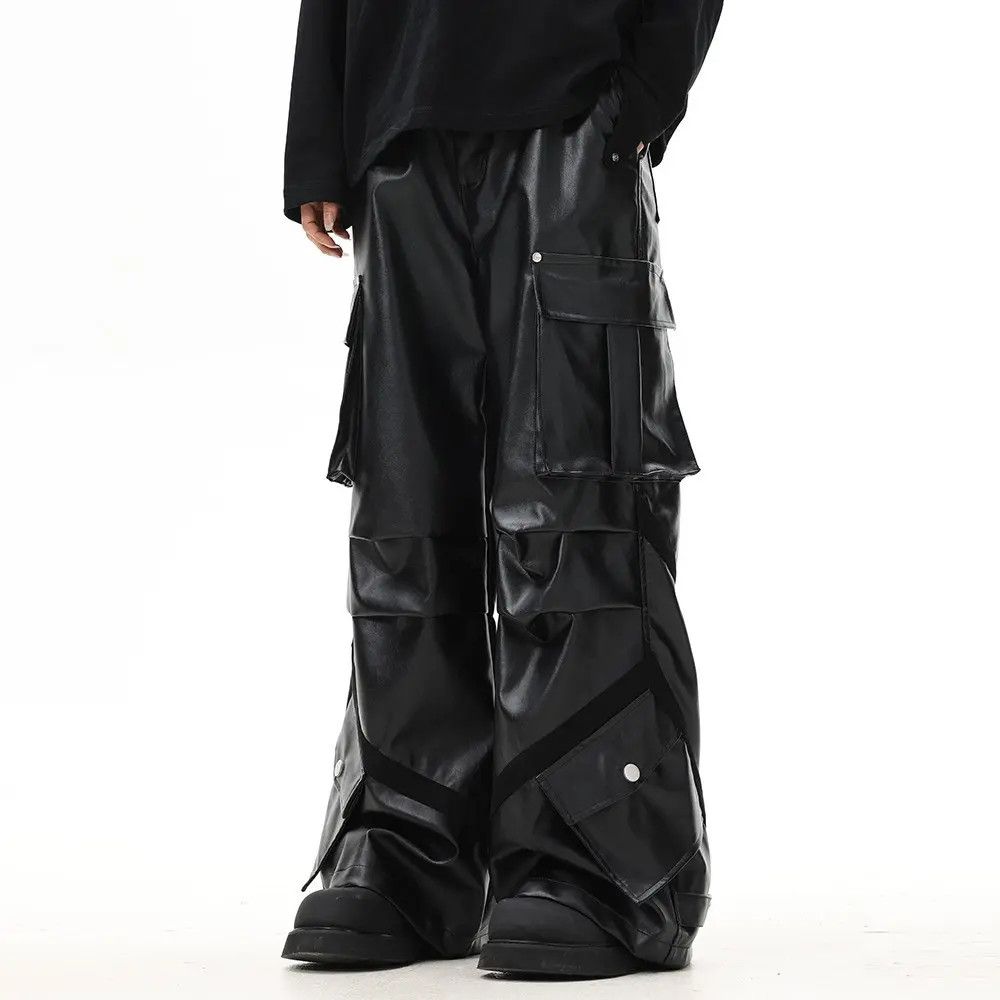 Jean Black Baggy Cargo PU Leather Jeans Size US 32 / EU 48 - 1 Thumbnail