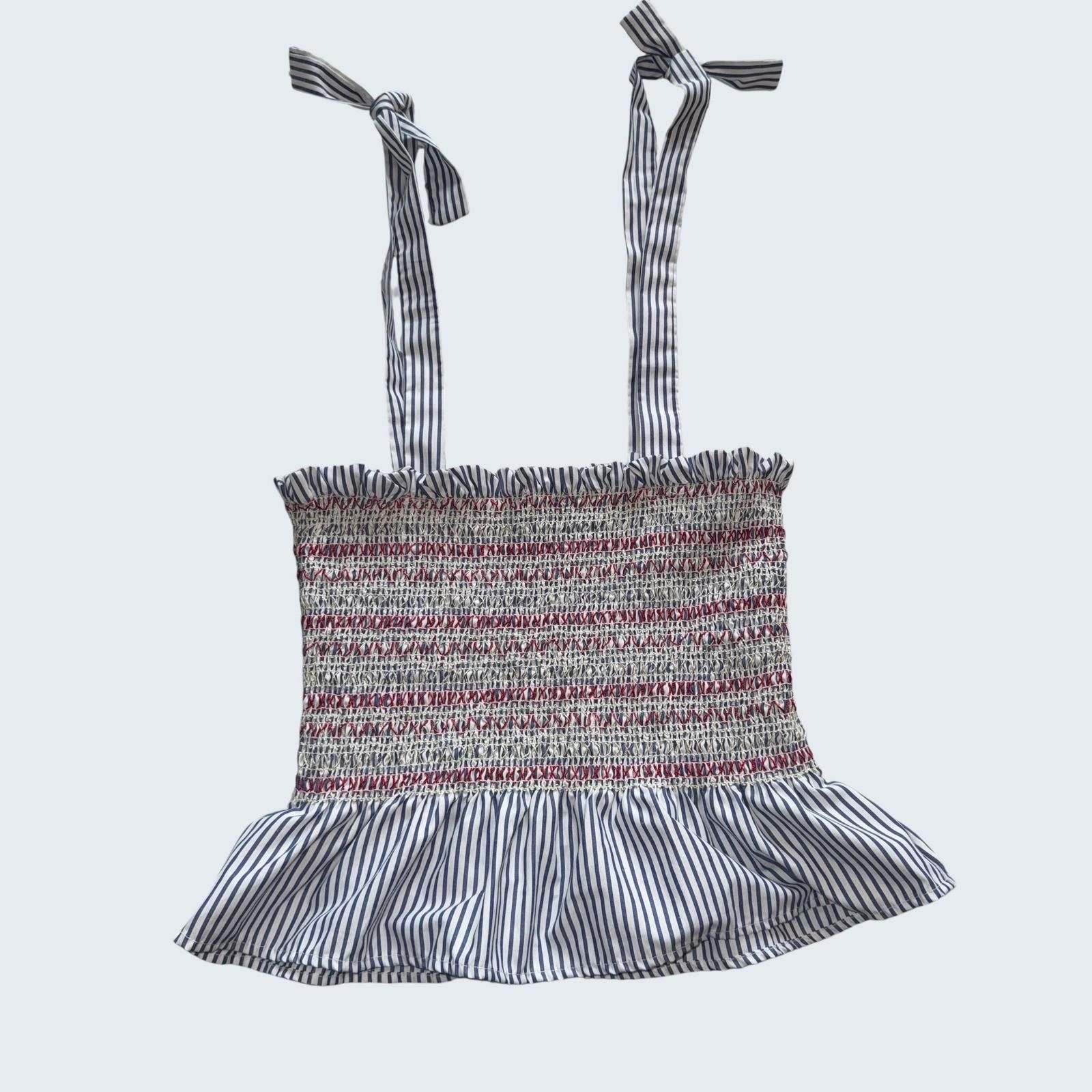 Other Style House Womens Blue White Striped Smocked Peplum Tie L Size L / US 10 / IT 46 - 6 Thumbnail