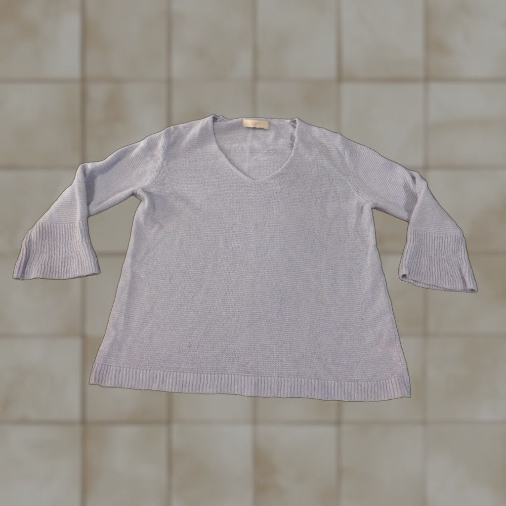 Loft LOFT Sweater Pullover Knit V-Neck Long Sleeve Women's Regular Large Purple Cotton Ramie Stretch Casual Modern Designer 90s (no) Size L / US 10 / IT 46 - 1 Thumbnail