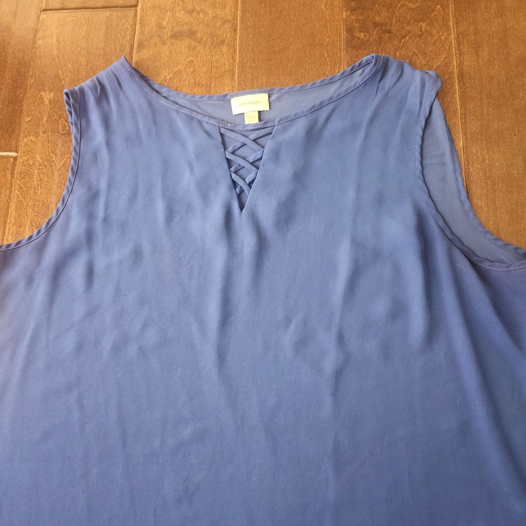 Avenue Avenue Blouse Sleeveless Lace Up Blue 18/20 Plus Size Women Size XXL / US 16-18 / IT 52-54 - 5 Thumbnail