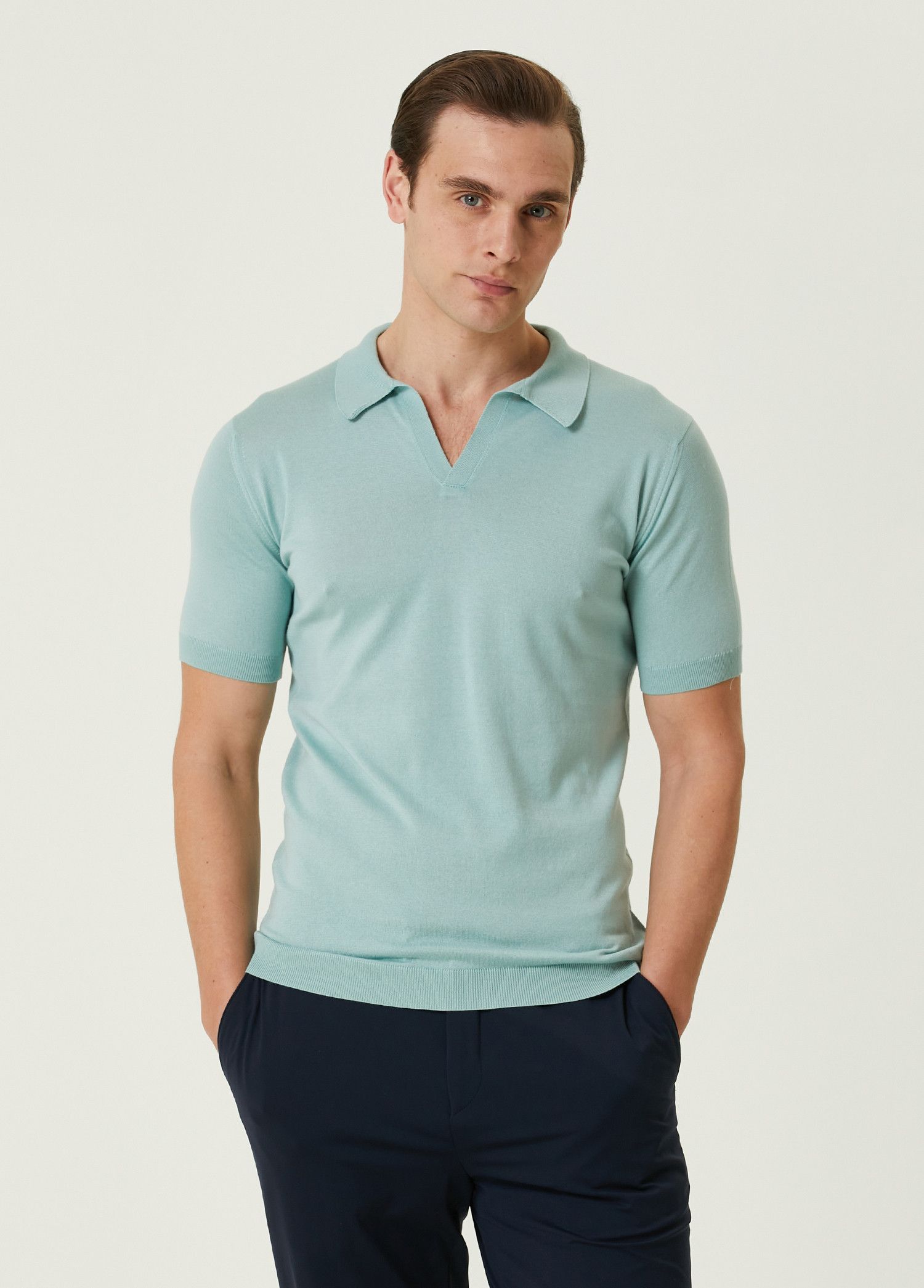 John Smedley JOHN SMEDLEY Noah mint green knit cotton polo shirt Medium q Size US M / EU 48-50 / 2 - 1 Thumbnail