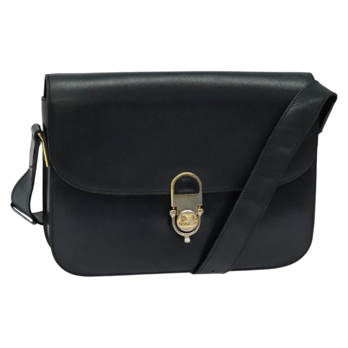 CELINE Shoulder Bag Leather Navy Gold