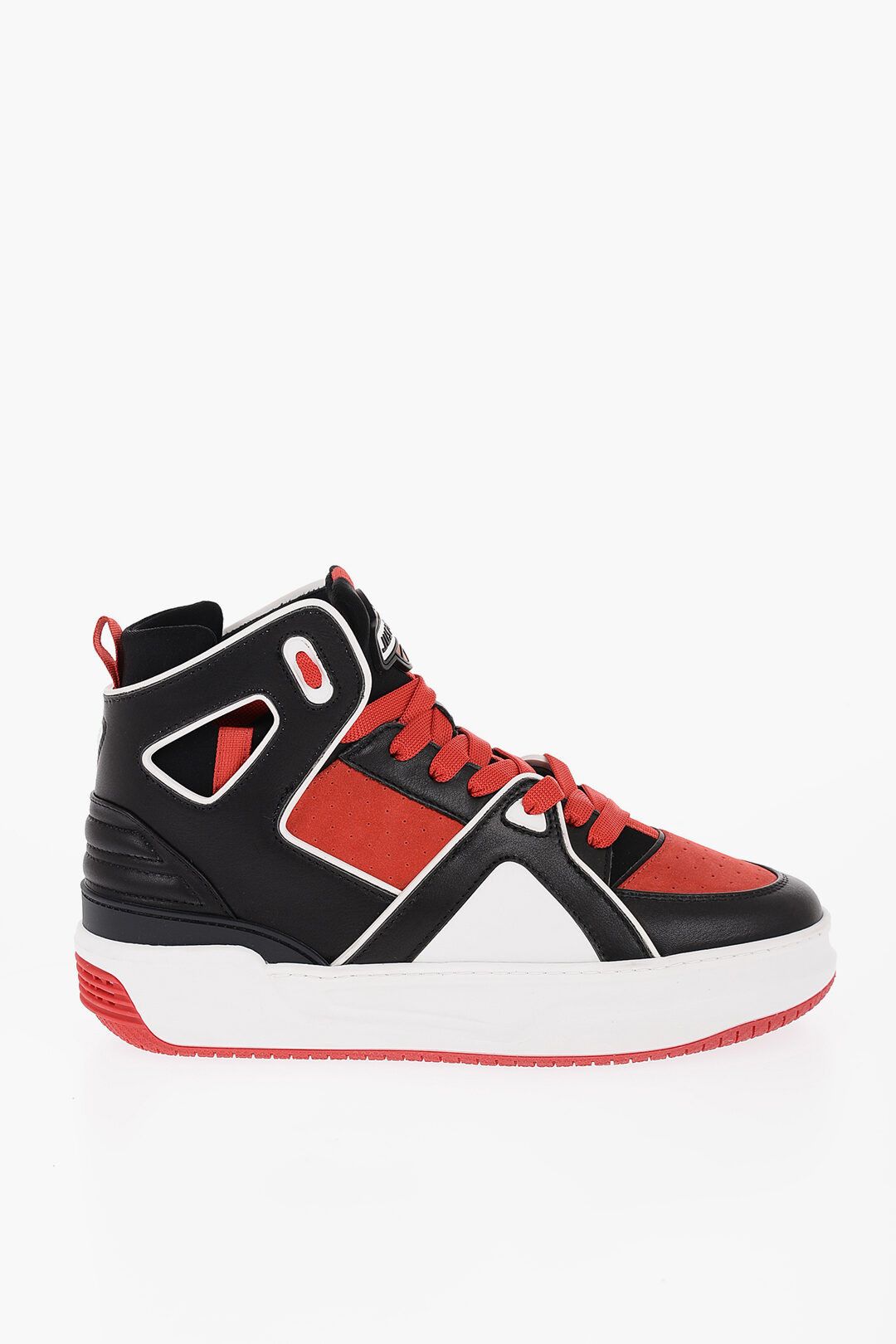 image of Just Don Og1Mm0424 Suede & Leather Hi-Top Sneakers In Black Red, Men's (Size 7)