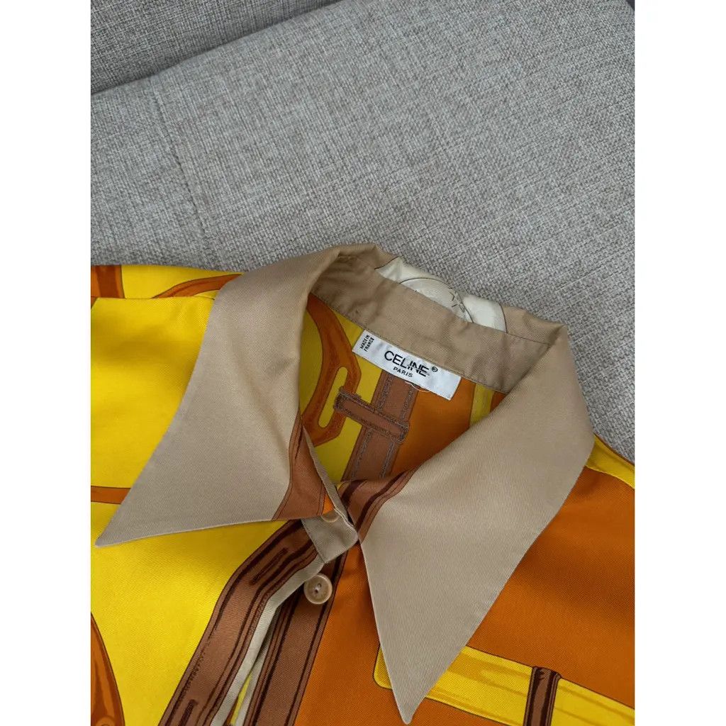 Celine Celine Orange Silk Long Sleeve Button Up Blouse Tops Size L / US 10 / IT 46 - 4 Thumbnail