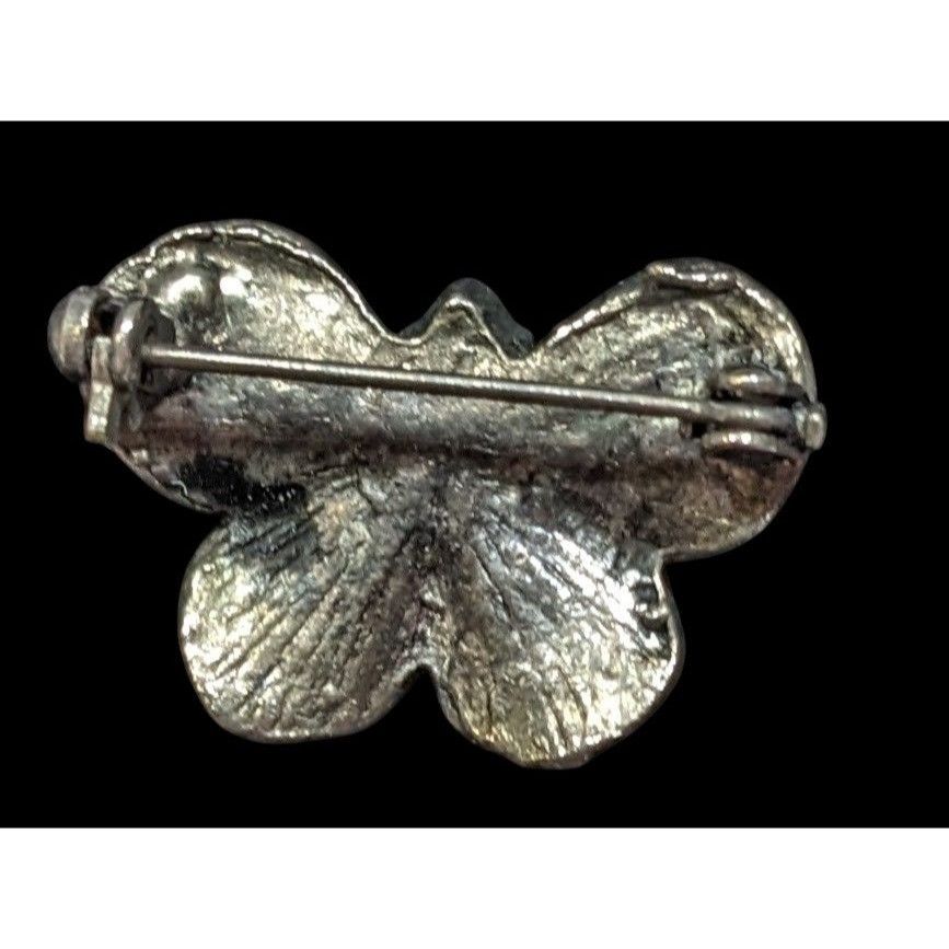 Other Vintage Floral Silver Tone Butterfly Brooch With Blue Gem Size ONE SIZE - 2 Thumbnail