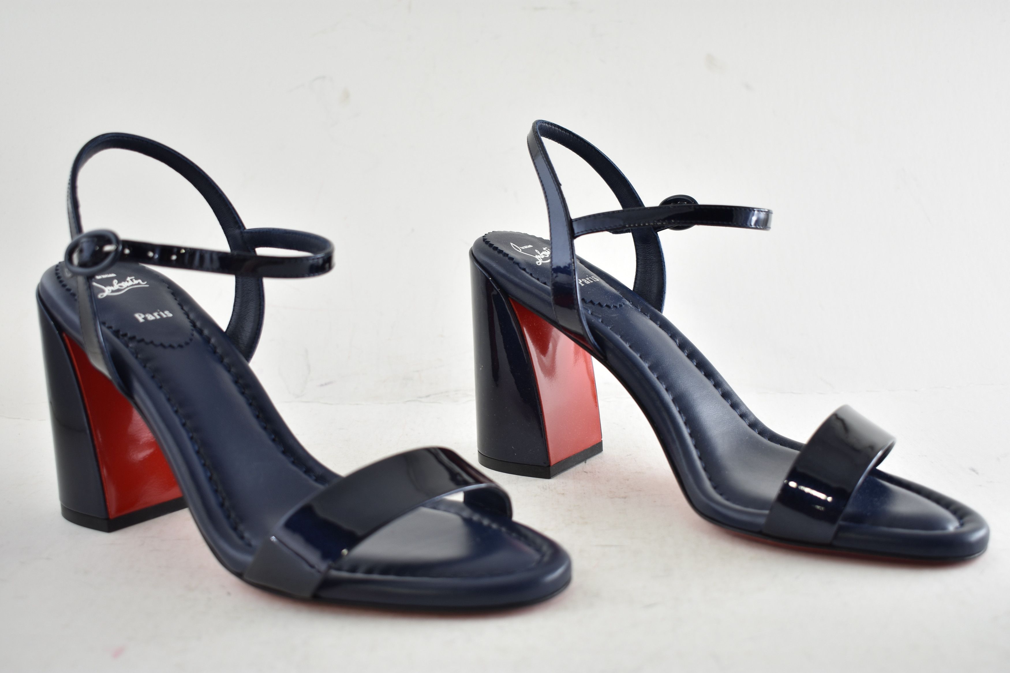 Christian Louboutin Miss Jane Sandal 85 Zaffiro Blue Ankle Strap Block Heel 40 Size US 10 / IT 40 - 4 Thumbnail