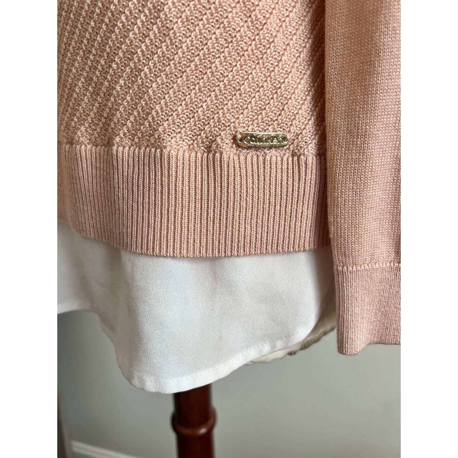 Calvin Klein Calvin Klein Peach Chevron Layered Knit Sweater Medium Size M / US 6-8 / IT 42-44 - 3 Thumbnail
