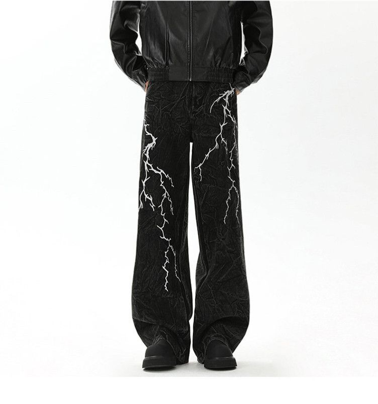 Vintage Lightning Streak Black Jeans Size US 36 / EU 52 - 1 Thumbnail