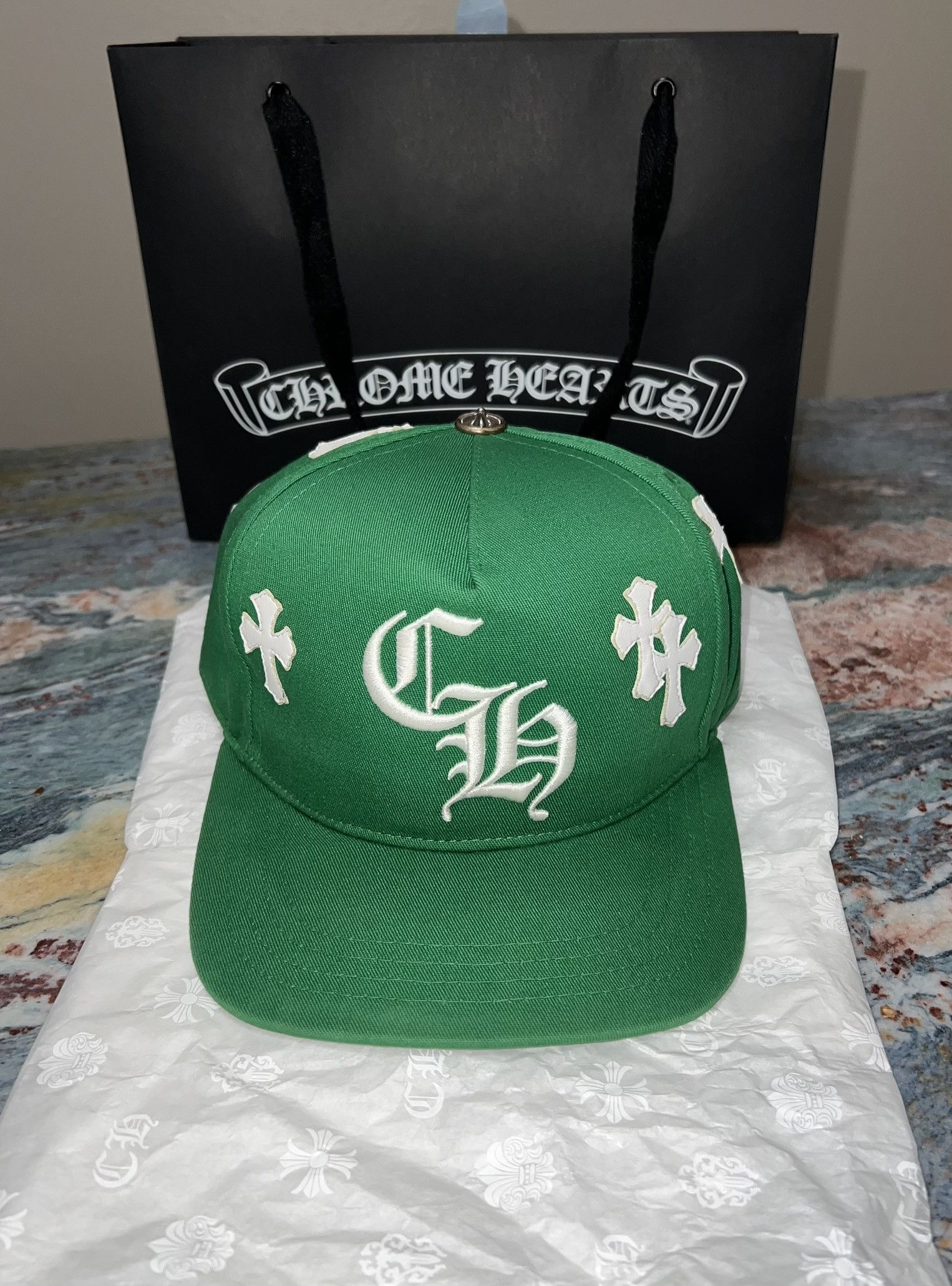 Chrome Hearts Chrome Hearts Cross Patch Baseball Hat (Green) Size ONE SIZE - 1 Thumbnail