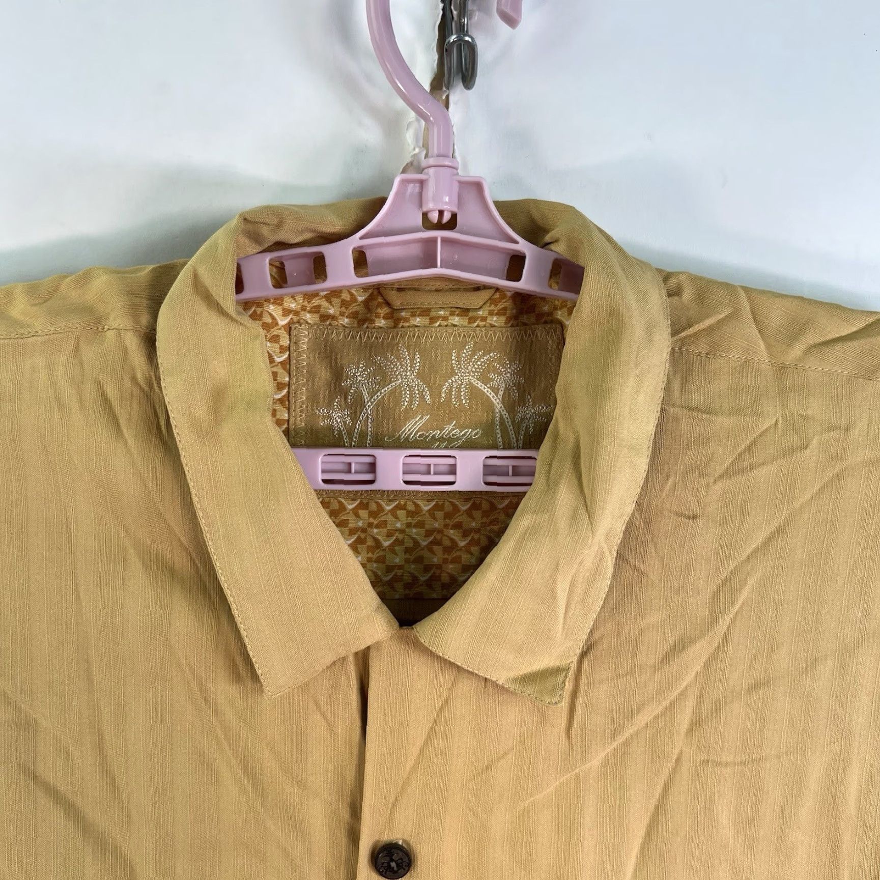 Vintage VINTAGE Montego Mon 100% Silk Striped Button-Up Shirt Adult 2XL Gold Flamingo Lounge Gold Mens Shirt 2XL Silk Striped Button-Up Western Jazz 90s? Size US XXL / EU 58 / 5 - 3 Thumbnail