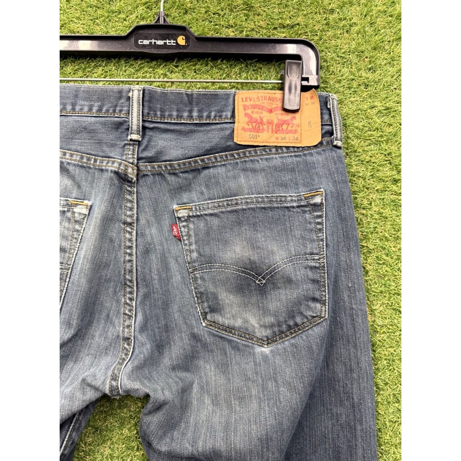 Levi's VINTAGE Levi's 501 Jeans Mens 34x34 Straight Button Fly Denim Dark Wash Blue Cotton 2000s 90s American Classic Mens Size US 34 / EU 50 - 3 Thumbnail