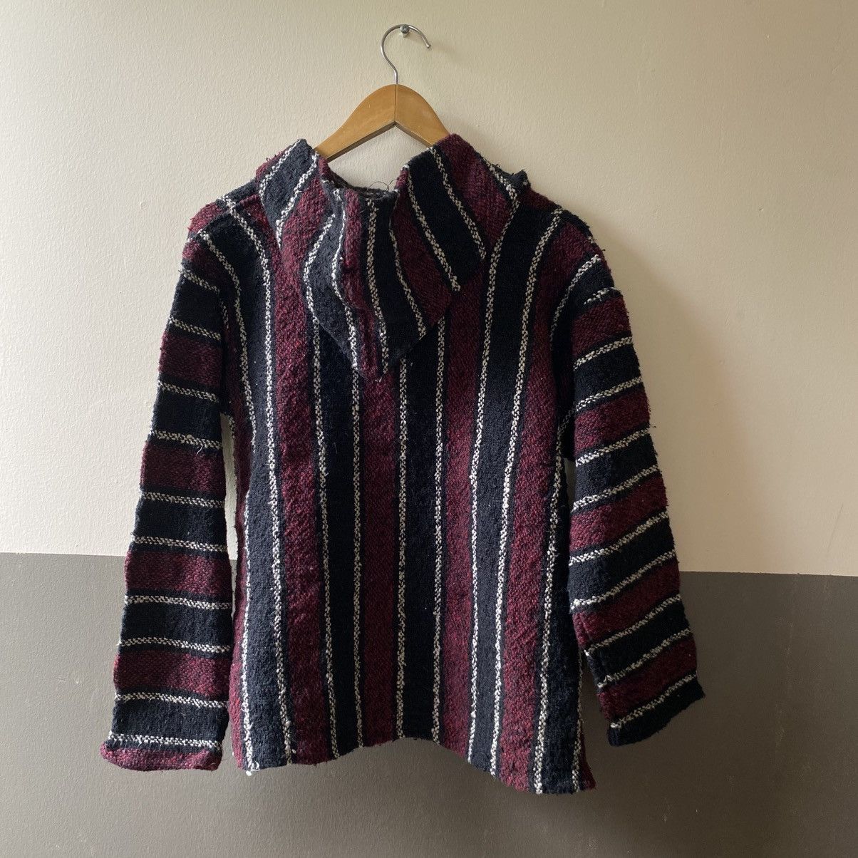 Vintage Burgundy & Navy Striped Baja Hoodie Pullover Size US M / EU 48-50 / 2 - 2 Thumbnail