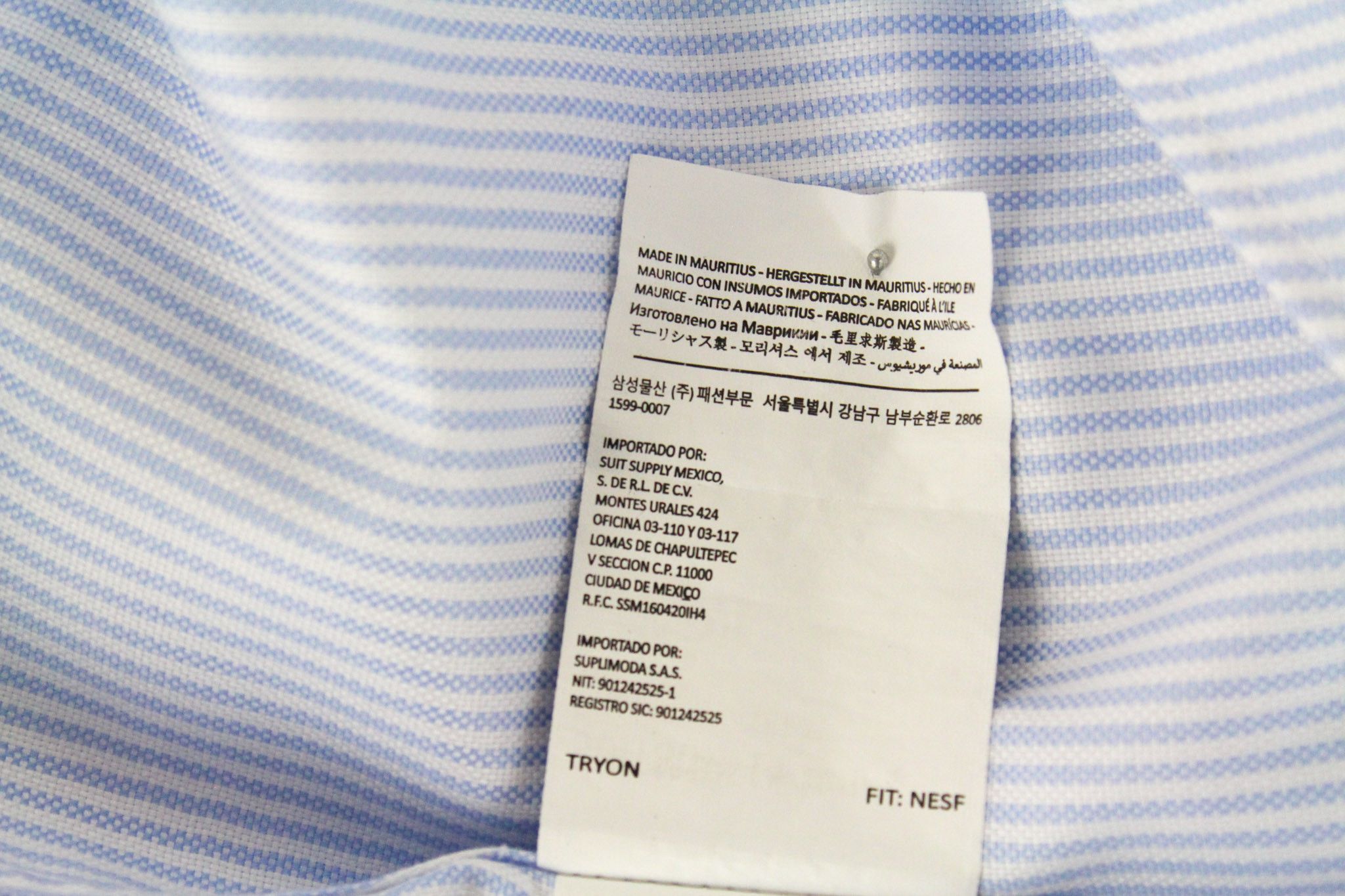 Suitsupply 44L/17 1/2L Extra Slim Blue Cotton Striped 72362 Size 44L - 7 Thumbnail