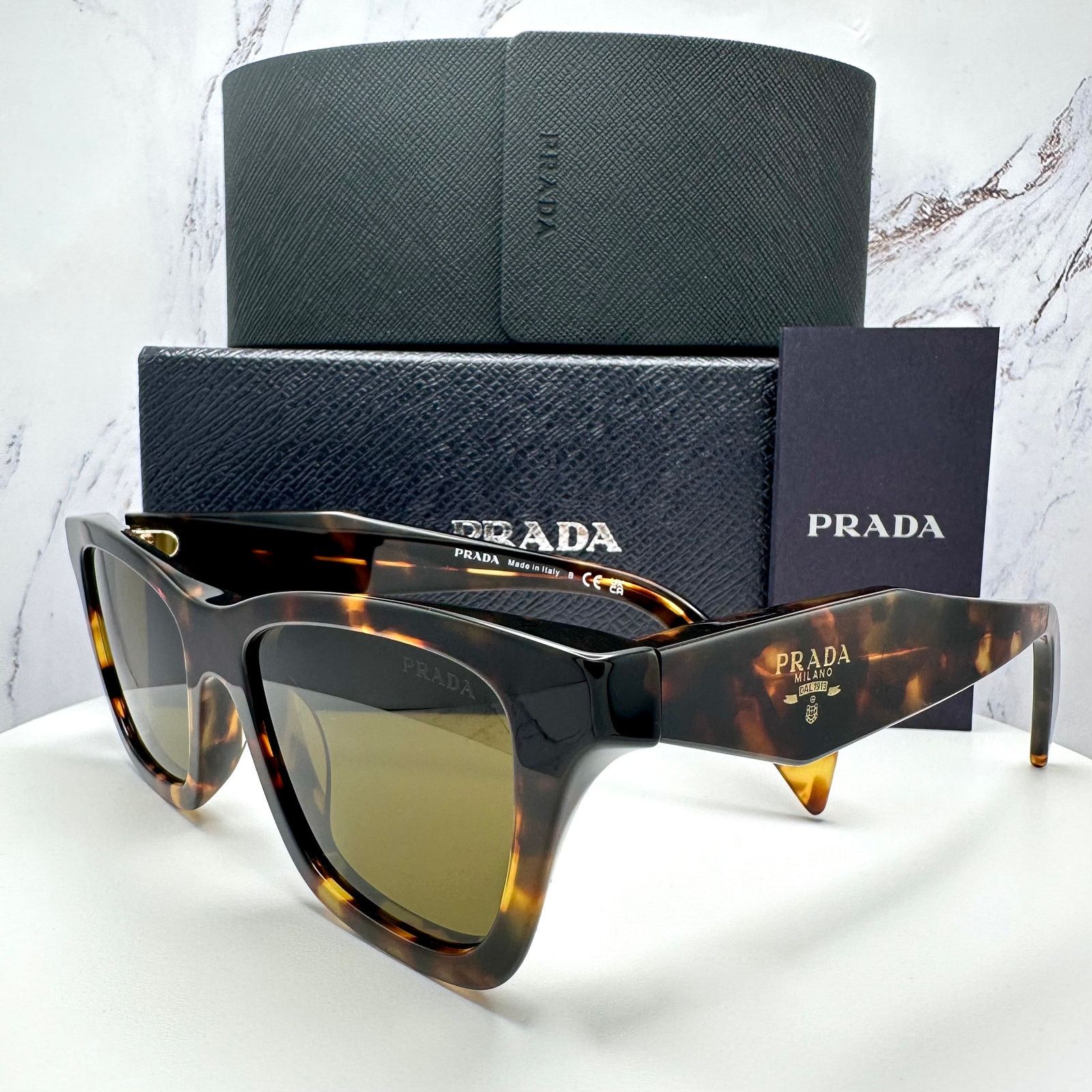 Prada New PRADA Sunglasses Brown Tortoise Square Butterfly Size ONE SIZE - 14 Thumbnail