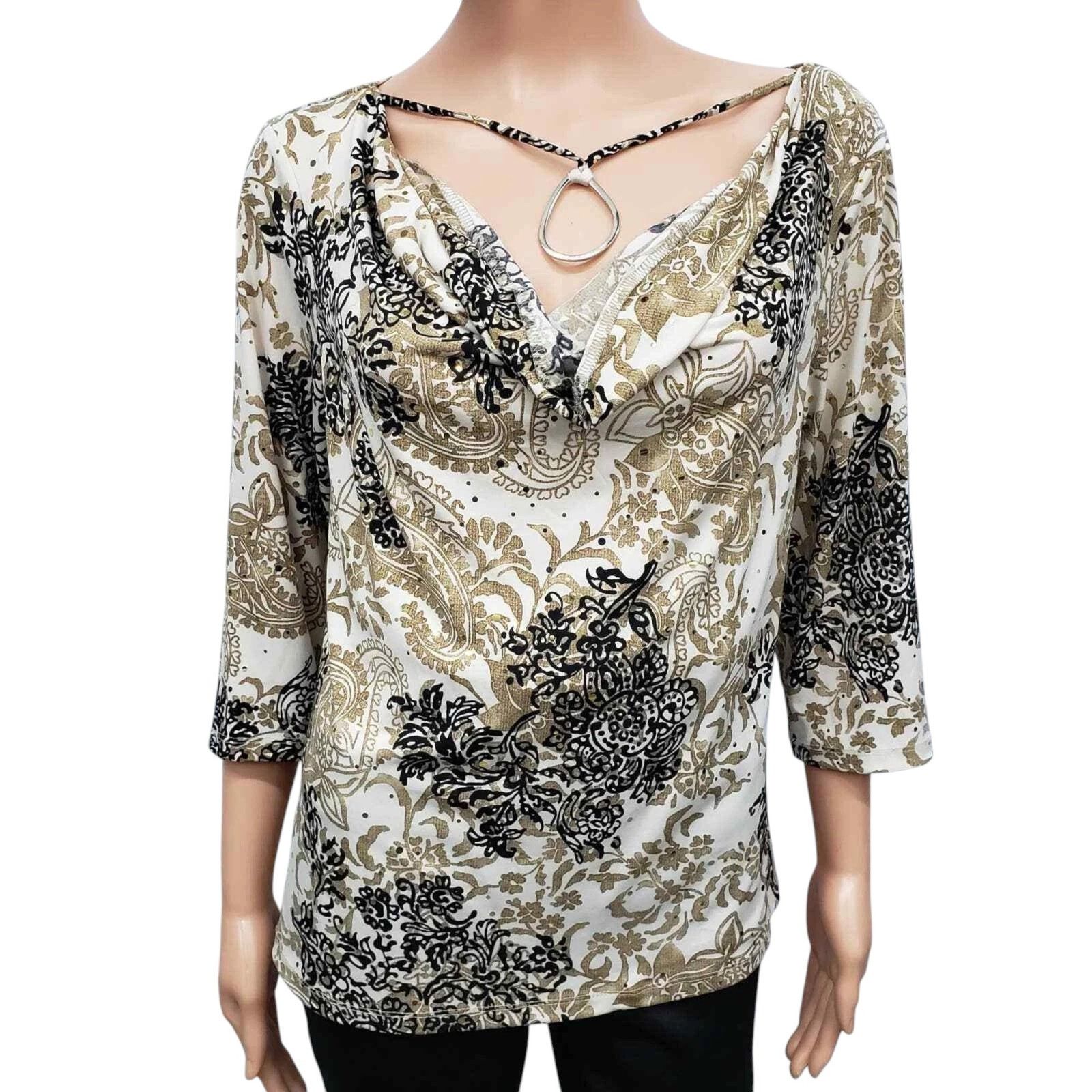 Vintage AGB Draped Neck w Necklace Attached Top Gold Sparkle L Size L / US 10 / IT 46 - 2 Thumbnail