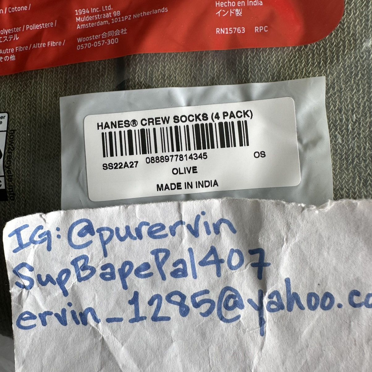 Hanes × Supreme Crew Socks Olive Size ONE SIZE - 3 Thumbnail