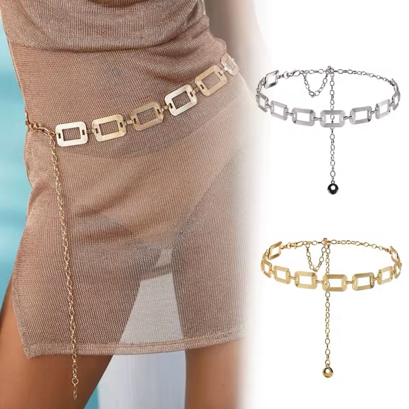 Other cute chain hollow simple square belt buckle chain belt Size ONE SIZE - 1 Thumbnail