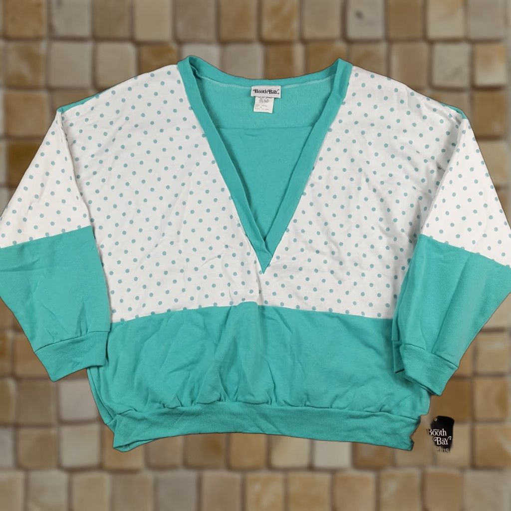 Vintage VINTAGE Booth Bay Sweatshirt Pullover Jumper 90s Blue Polka Dot V Neck Women's XL Pullover Sweatshirt Women XS? Size XL / US 12-14 / IT 48-50 - 1 Thumbnail