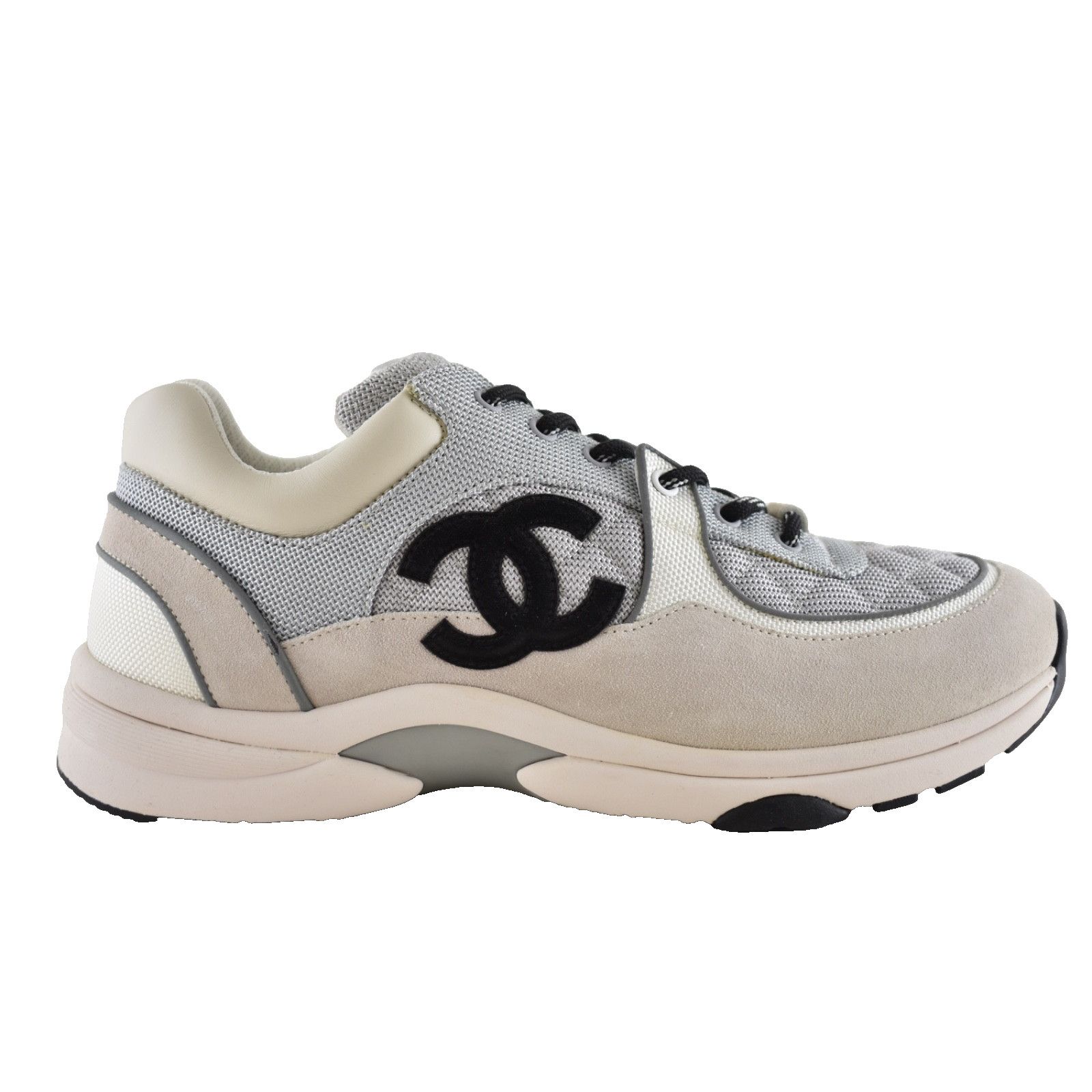 Chanel Mens Grey Suede CC Logo Low Top Trainer Sneaker 44 11 Size US 11 / EU 44 - 1 Thumbnail