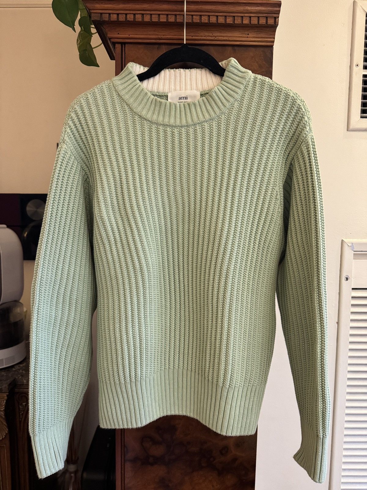 AMI AMI Paris Cotton Wool Blend Mint/Green Ribbed Sweater Size US S / EU 44-46 / 1 - 1 Thumbnail
