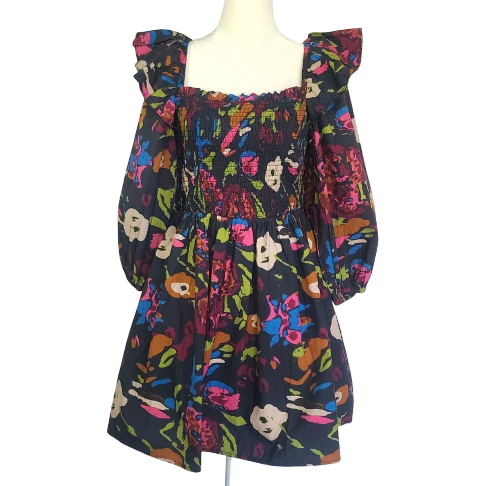 Cleobella Cleobella Womens Black Floral Kira Mini Dress Small Smocked Size S / US 4 / IT 40 - 4 Thumbnail