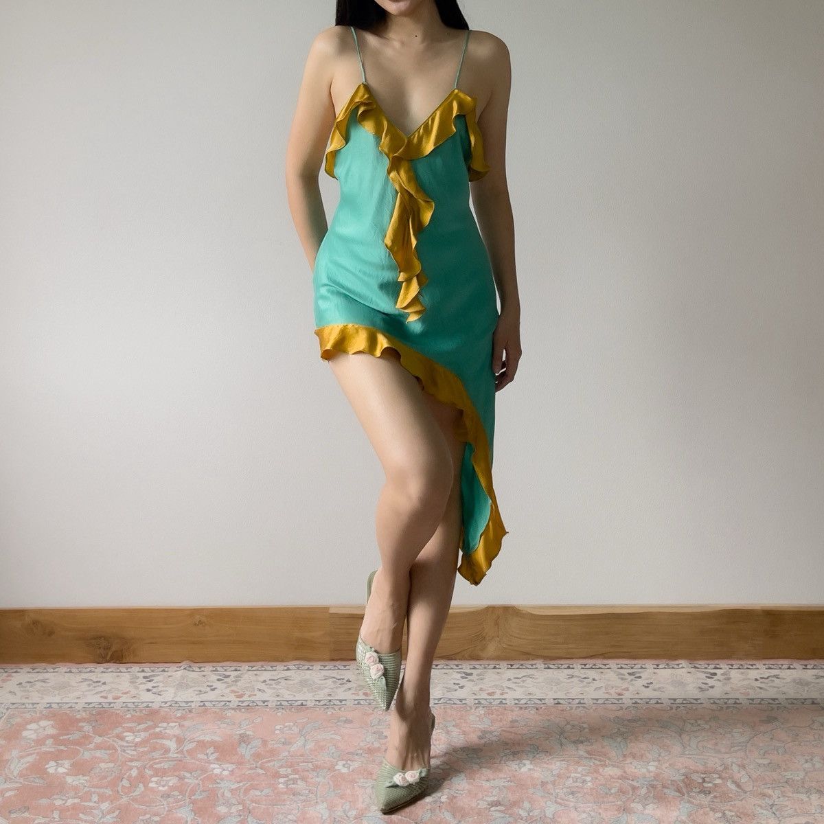 Other Romantic Green Silk Mini Slip Dress (S–M) Size M / US 6-8 / IT 42-44 - 5 Thumbnail