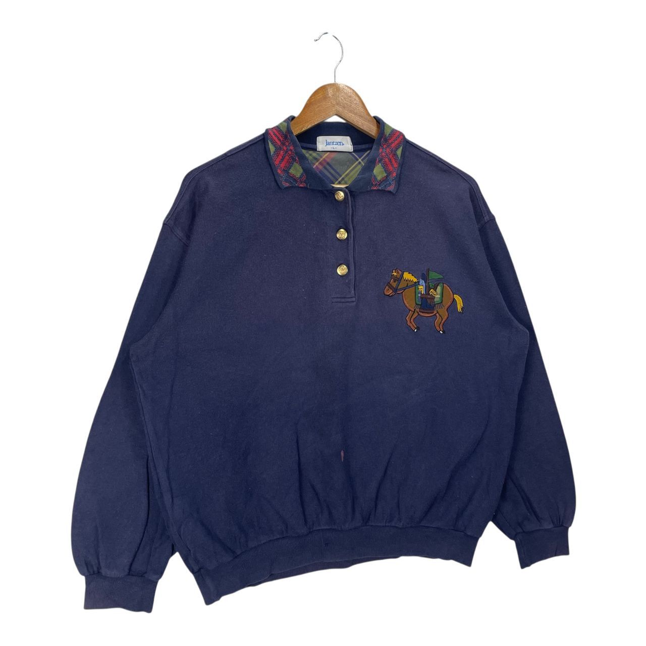 Jantzen Vintage Jantzen Collared Button Up Pullover Sweatshirt Size US L / EU 52-54 / 3 - 3 Thumbnail