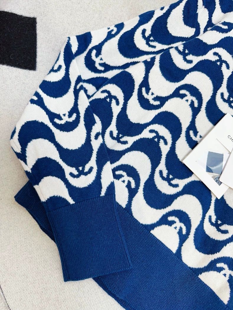 Chanel Chanel 21P navy blue white double C wavy knitted sweater Size M / US 6-8 / IT 42-44 - 3 Thumbnail