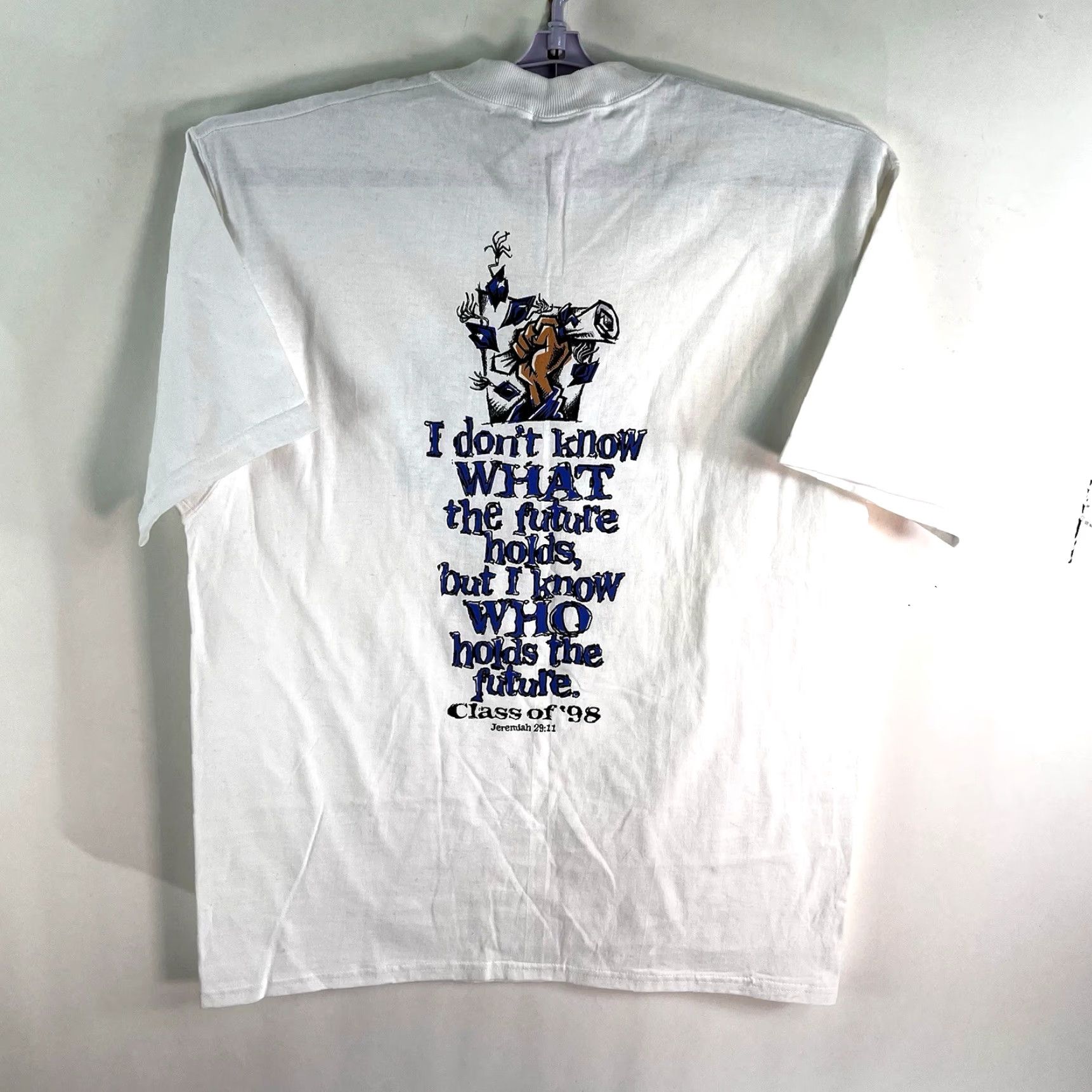 Fruit Of The Loom VINTAGE Fruit of the Loom Men's T-Shirt Size L White 90s Graphic Print Crew Neck Short Sleeve 1998 Classic, USA Size US L / EU 52-54 / 3 - 7 Thumbnail