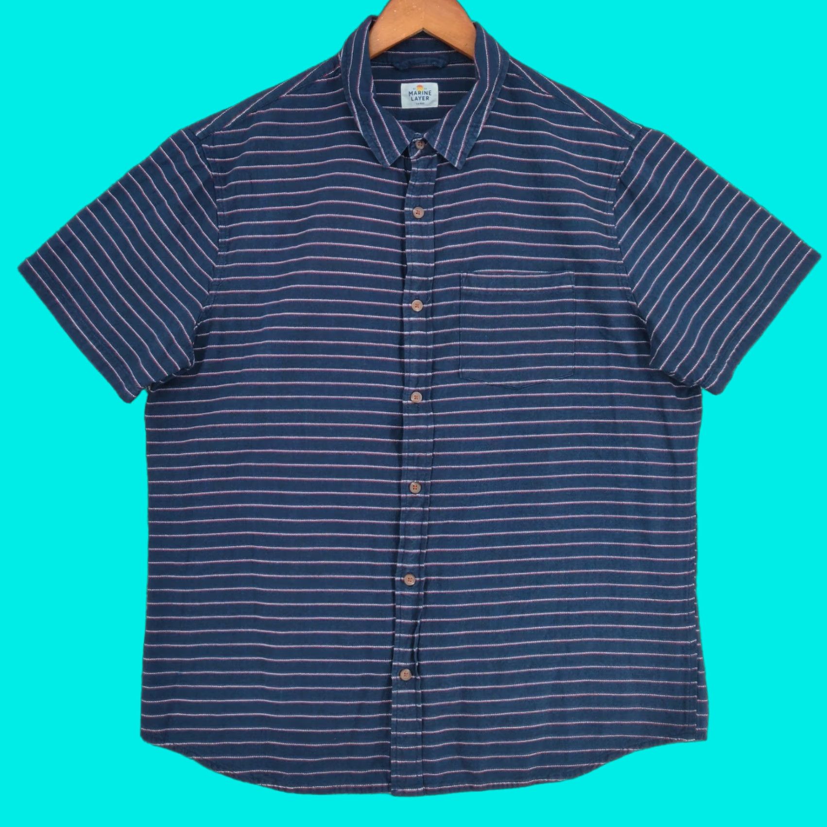 Marine Layer Marine Layer Shirt Mens L Multicolor Striped Short Sleeve Button Cotton Size US L / EU 52-54 / 3 - 1 Thumbnail