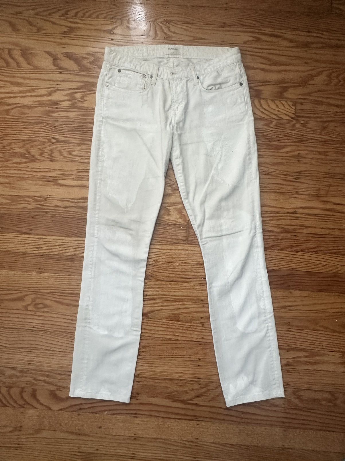 image of Helmut Lang Leather Cracked Effect White Denim, Men's (Size 28)