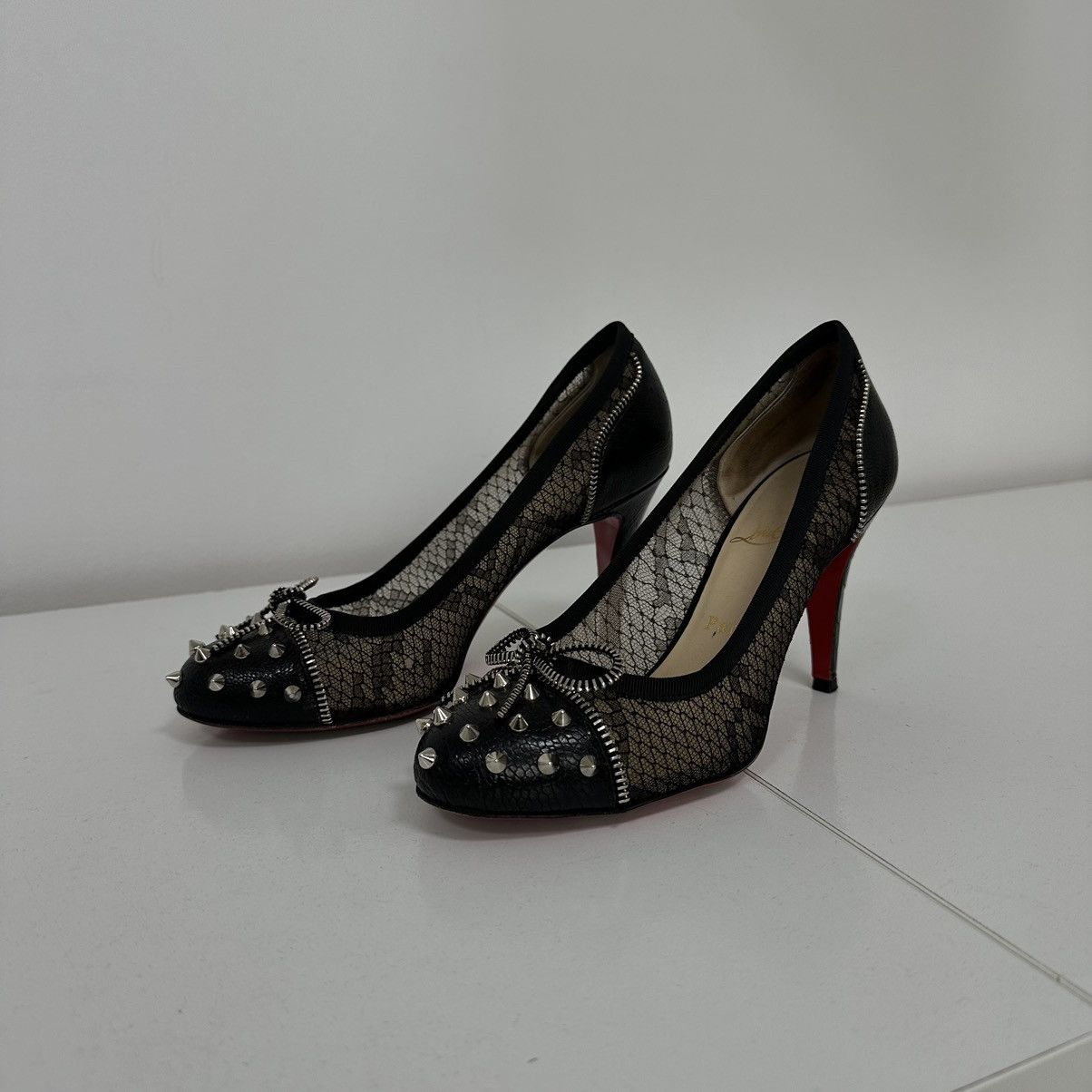 Christian Louboutin Christian Loboutain Candy Spike Pumps Black Leather Heels Size US 8 / IT 38 - 2 Thumbnail