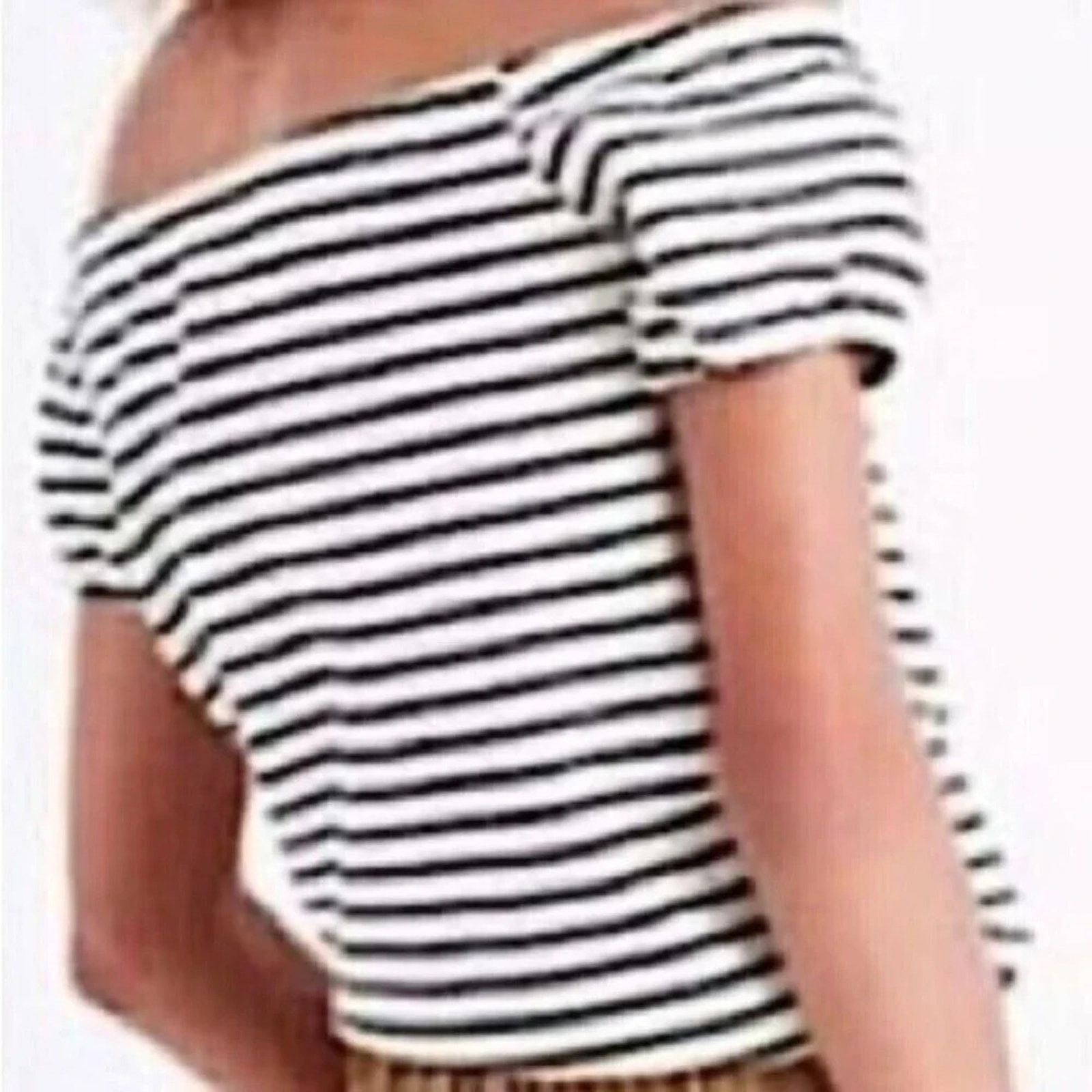 Anthropologie Madewell striped off the shoulder crop top, size XS Size XS / US 0-2 / IT 36-38 - 2 Thumbnail