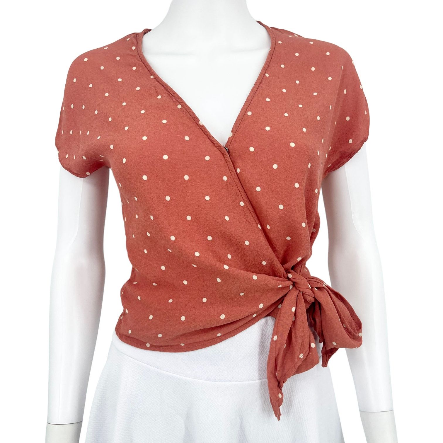 Madewell Madewell Women's XS Peach Sash-Tie Wrap Top in Polka Dot Size XS / US 0-2 / IT 36-38 - 5 Thumbnail