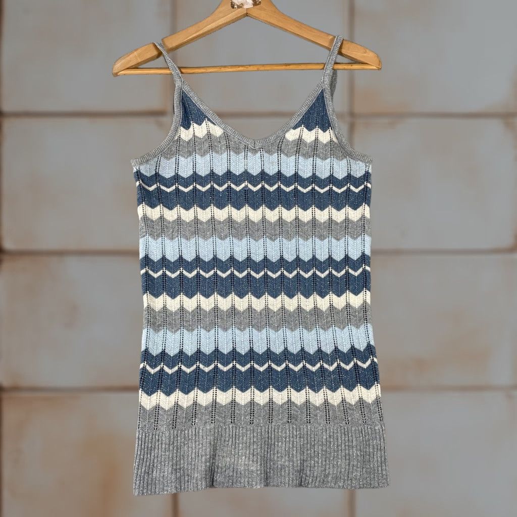 Vintage VINTAGE No Boundaries Y2K Mini Dress Geometric Chevron Sleeveless V-Neck Blue Gray Metallic Women Size 12 11/13 XS? Size XL / US 12-14 / IT 48-50 - 1 Thumbnail