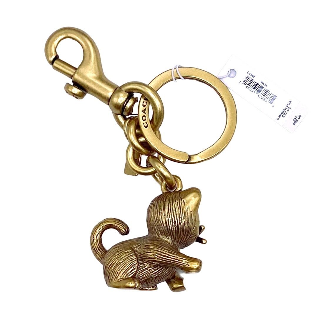 NWT Coach Creatures Kitten Cat Bag Charm Keychain Key Fob Metal Gold Multi hotsell CC569