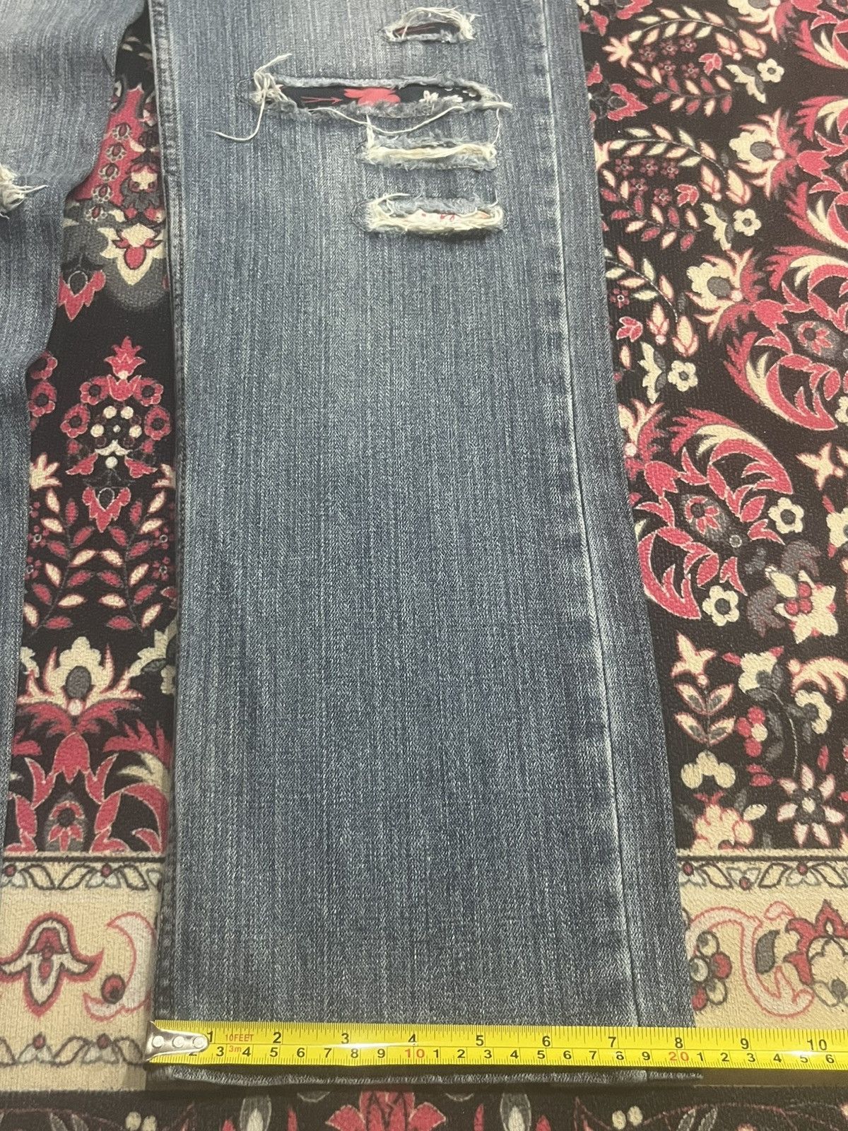 Japanese Brand Vintage Nylaus Floral Boho Patchwork Distressed Whisker Jean Size US 32 / EU 48 - 13 Thumbnail