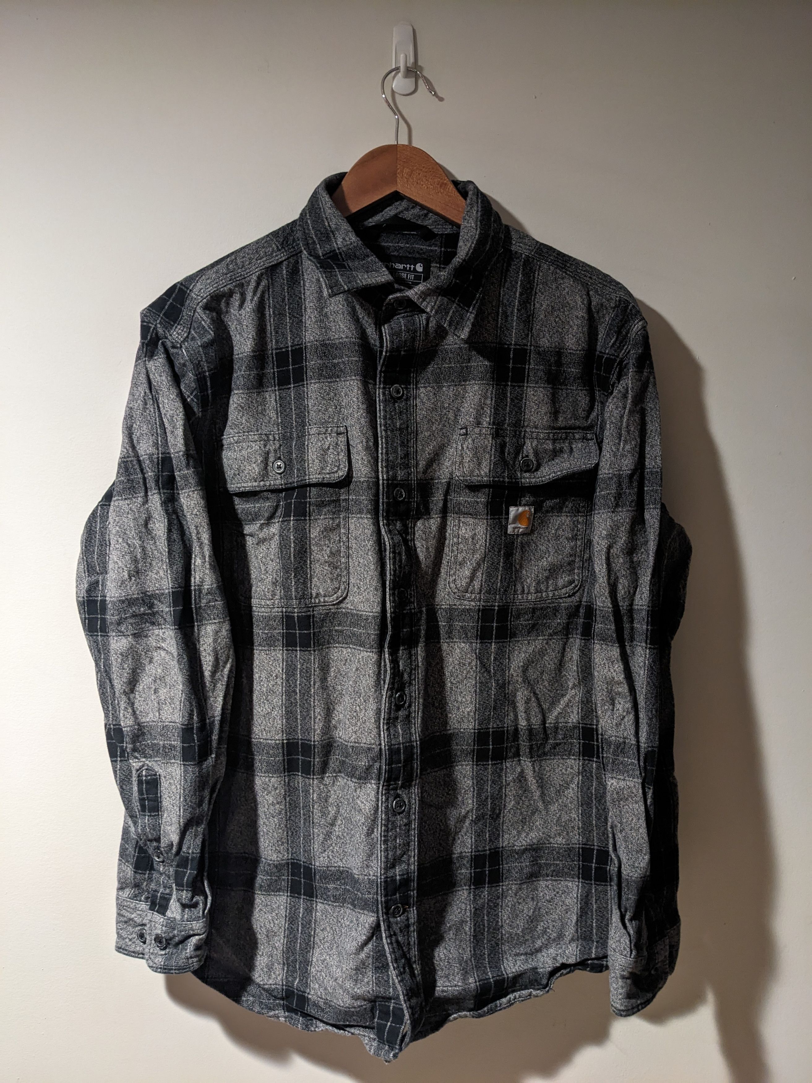 Carhartt × Designer Carhartt Black Gray Loose Fit Medium Flannel Size US M / EU 48-50 / 2 - 1 Thumbnail
