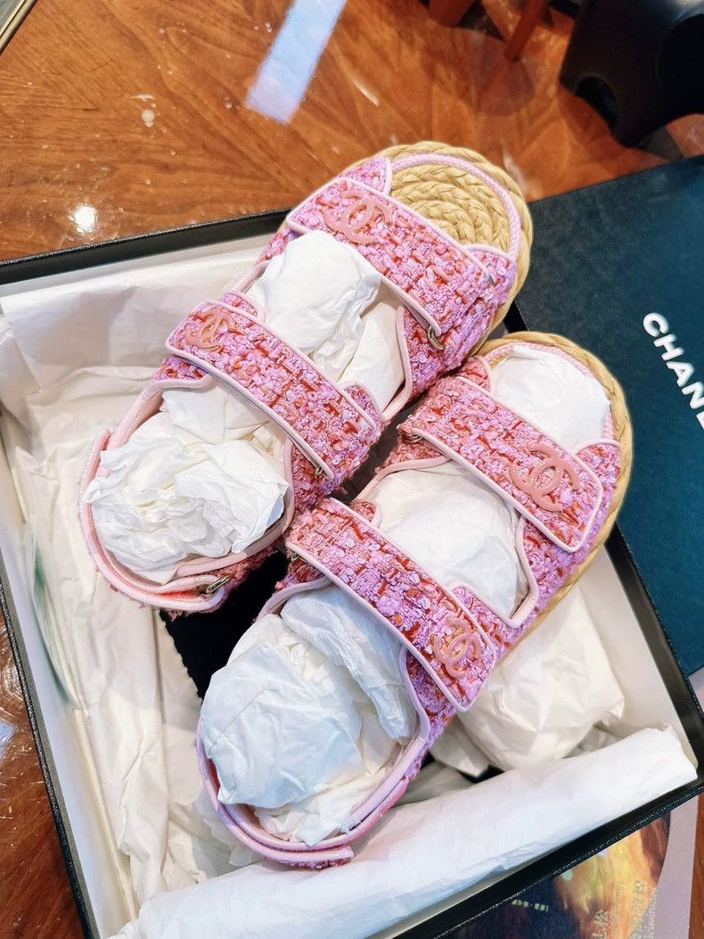 Chanel Chanel 22p pink mixed color grass knitting sole Velcro bea Size US 5.5 / IT 35.5 - 3 Thumbnail