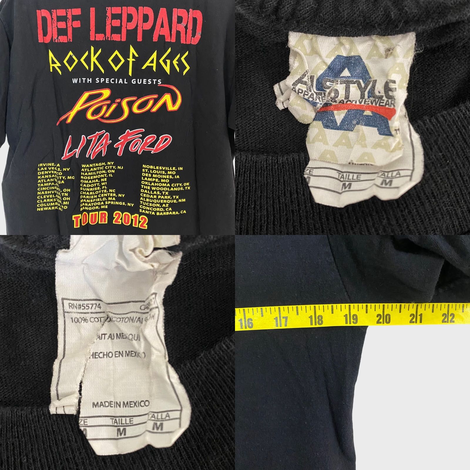 Vintage Def Leppard Poison 2012 Rock Of Ages Tour Concert T Shirt Black Mens Medium M Size US M / EU 48-50 / 2 - 8 Thumbnail