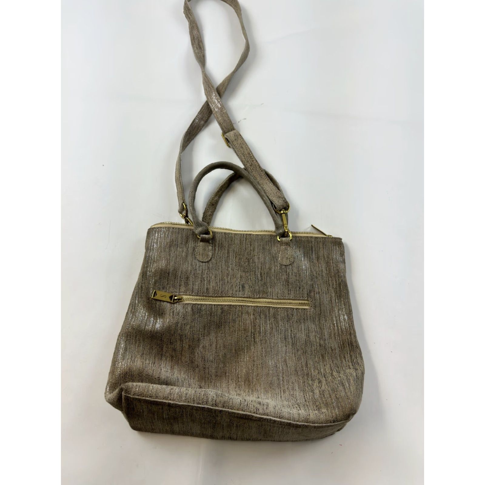 Vintage S Suede Crossbody Purse Medium Tan Gold Metallic Women Crossbody Medium Tan Suede Pink Exterior Gold Metallic Size ONE SIZE - 2 Thumbnail