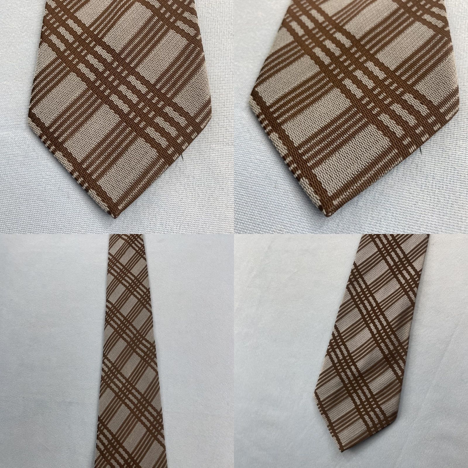 MCM vtg 1970s Woven Tie Textured Silver Gray Brown Cyber Plaid MCM Cowboy 3.5x58" Capsule Necktie Size ONE SIZE - 9 Thumbnail