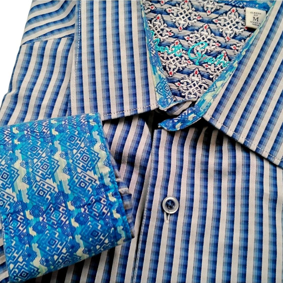 Robert Graham Robert Graham Blue Striped MED Contrasting Geometric Cuff Size US M / EU 48-50 / 2 - 1 Thumbnail