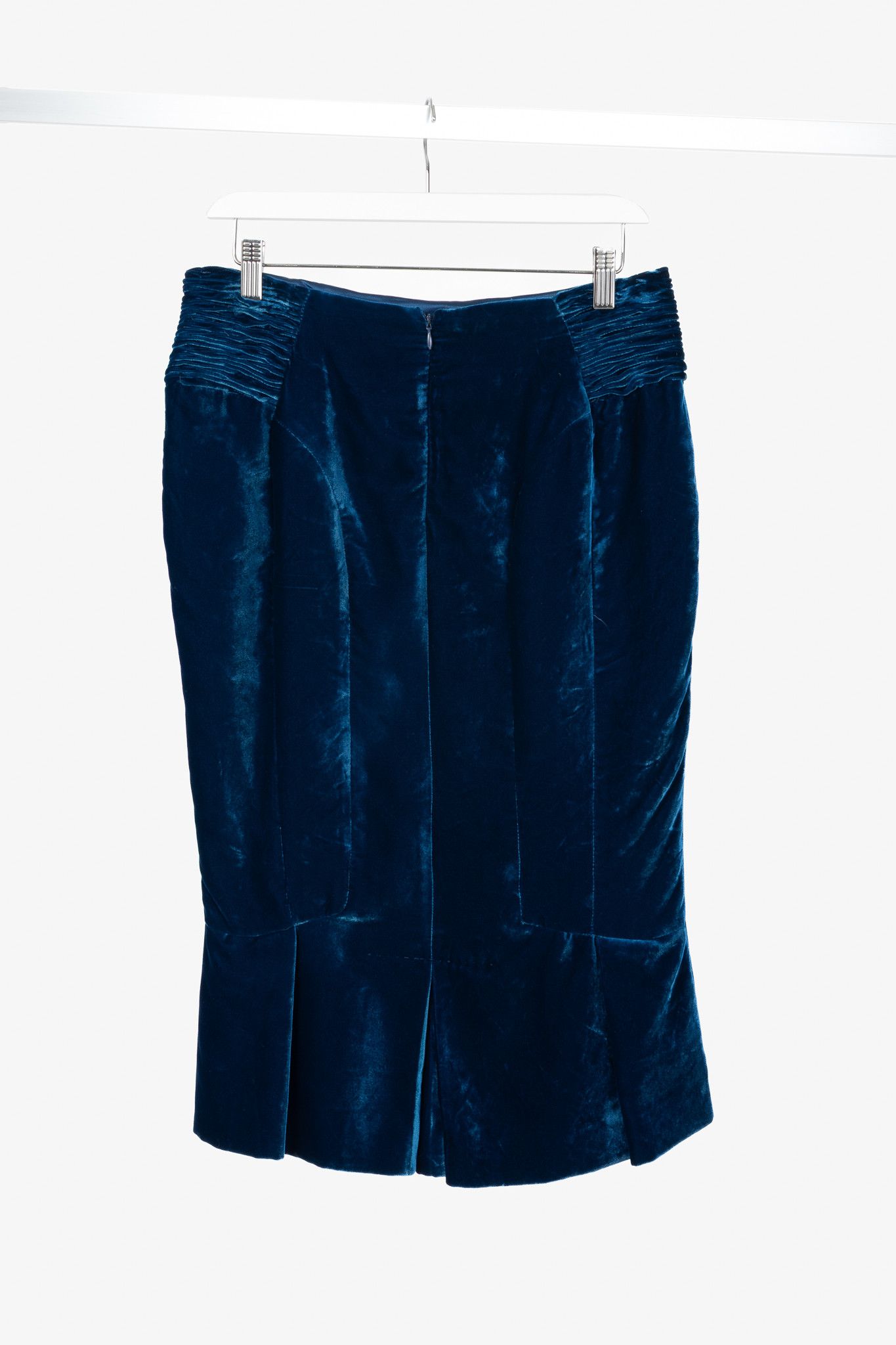 Tom Ford Tom Ford AW11 Blue Velvet Pleated Flared-Hem Skirt Size 32" / US 10 / IT 46 - 2 Thumbnail