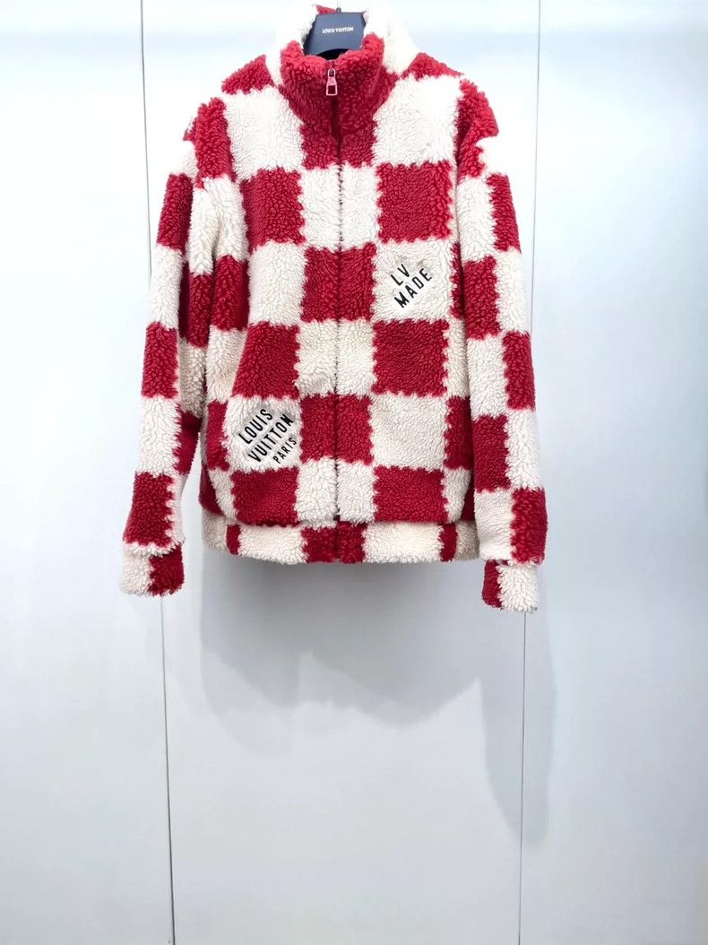 Louis Vuitton Red and White Checkerboard Teddy Jacket- DMC Size US XXL / EU 58 / 5 - 1 Thumbnail