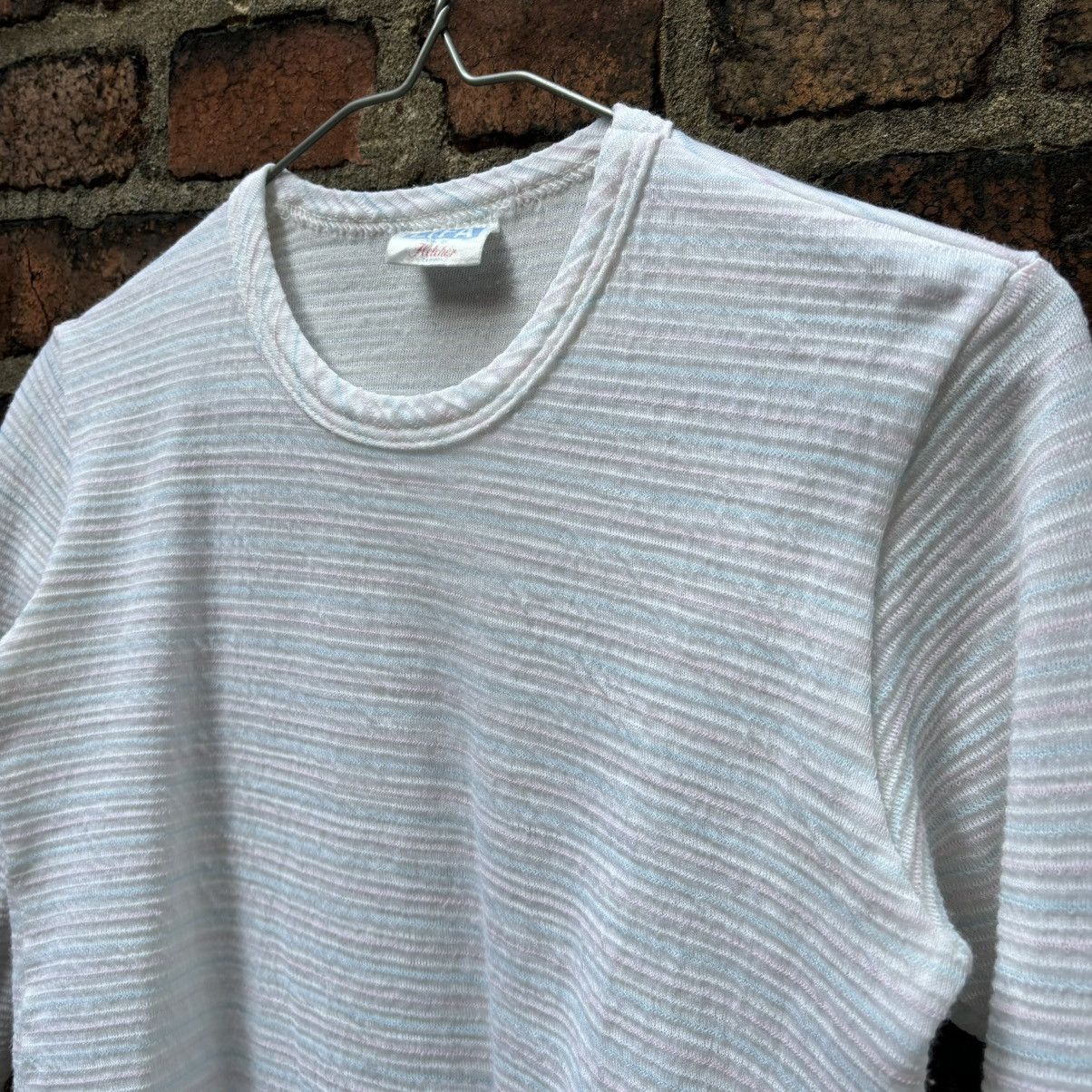 Vintage Vintage 1990s Striped White Thermal Longsleeve Shirt Size S / US 4 / IT 40 - 2 Thumbnail