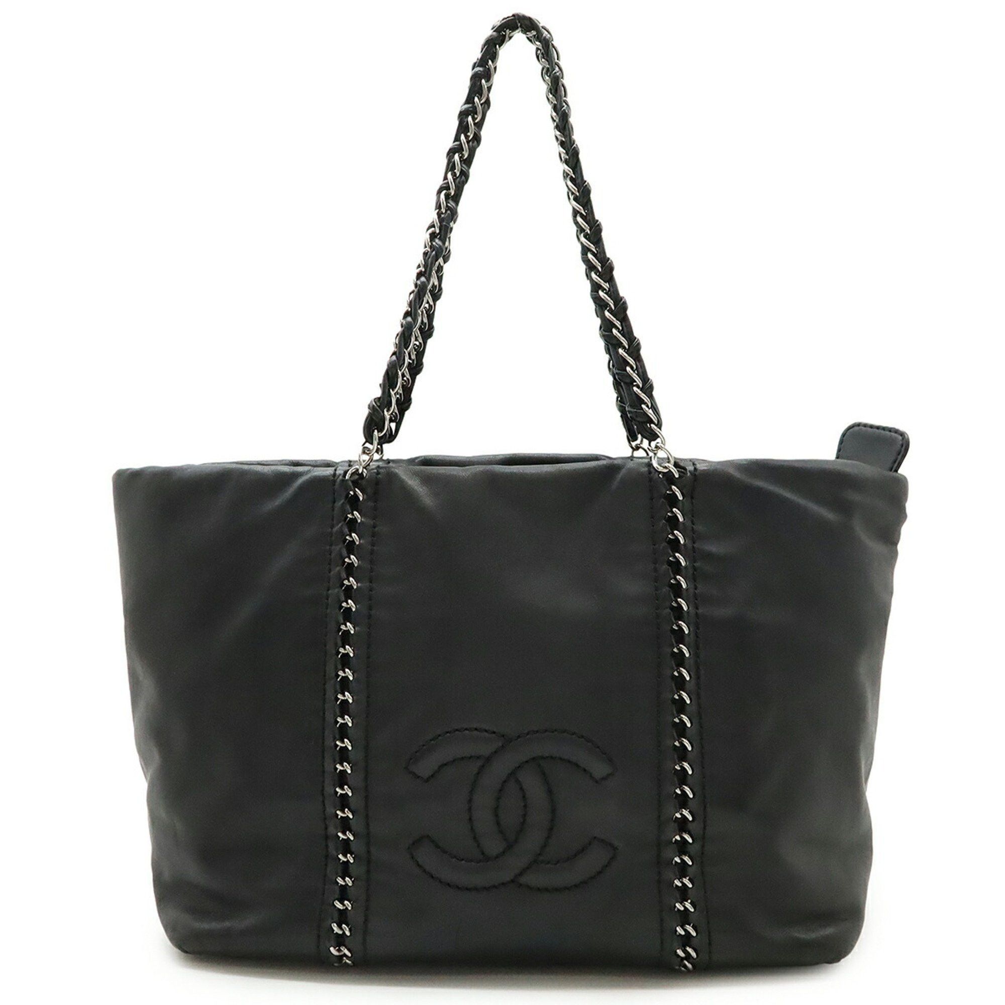 Chanel Luxury Line Coco Mark Chain Shoulder Tote Bag Leather Black A33378, Women's