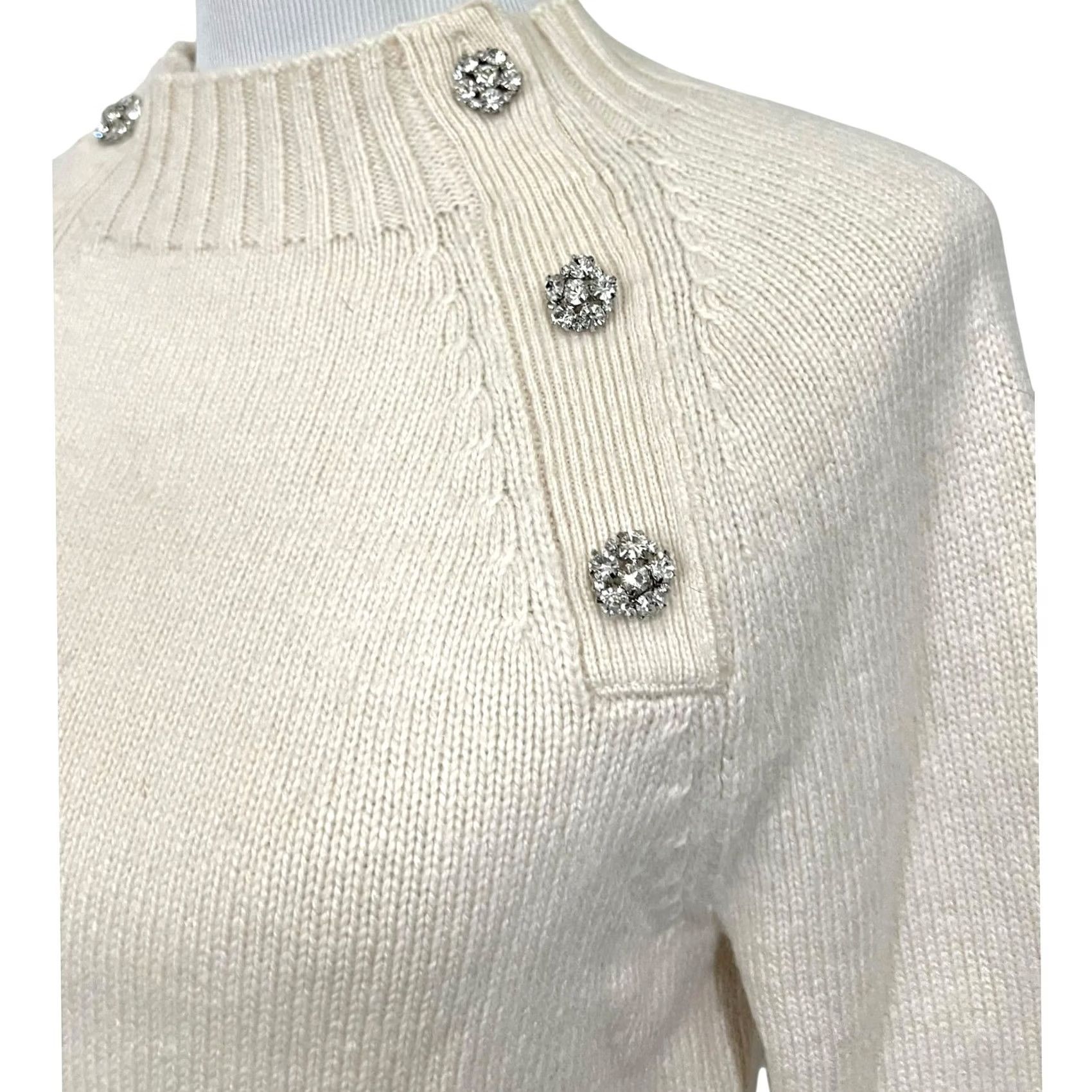 J.Crew J.CREW Ivory Wool Blend Women’s Small Crewneck Sweater With Jeweled Buttons Crew Neck Pullover Long Sleeve Knit Size S Coral Cream Womens Size S / US 4 / IT 40 - 4 Thumbnail