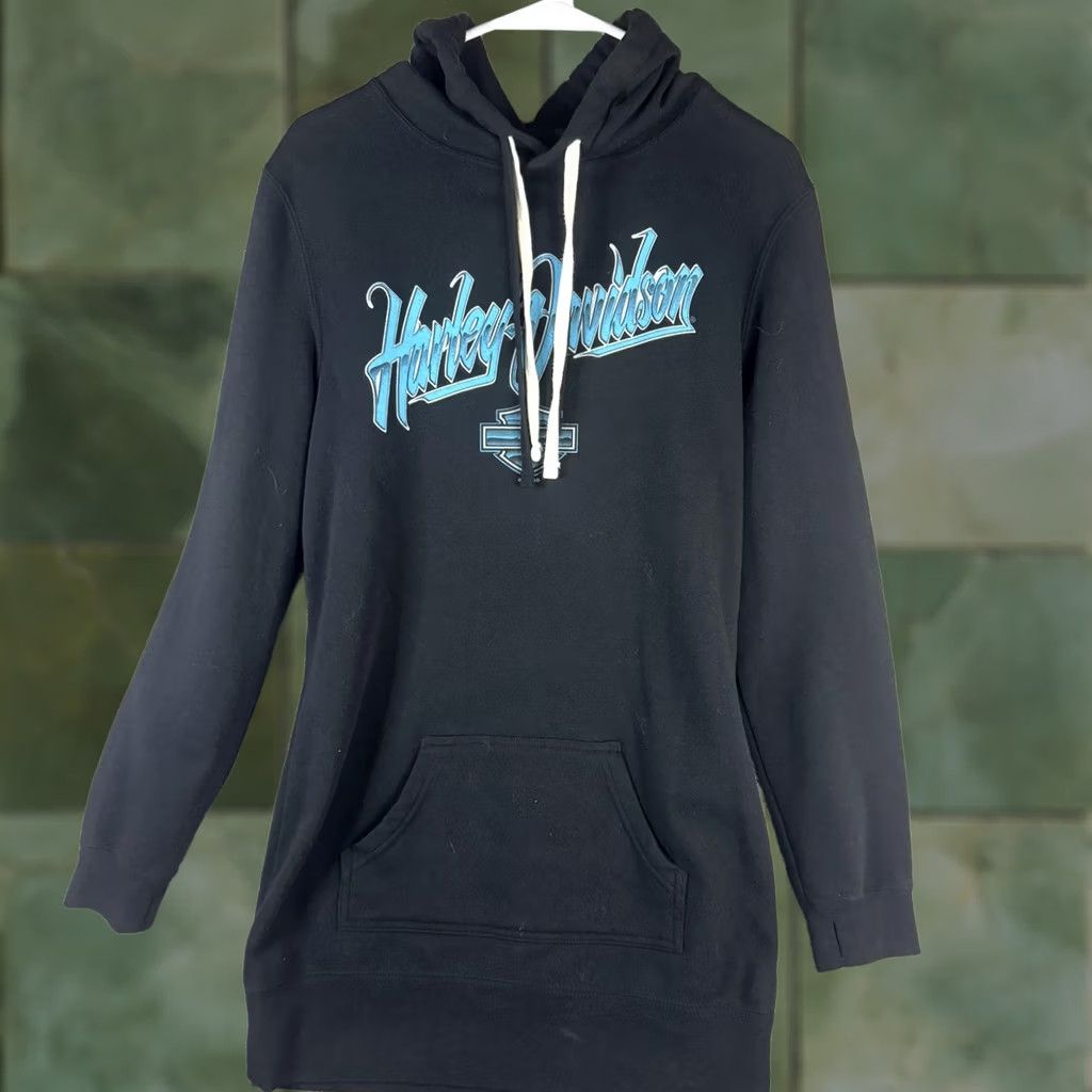 Harley Davidson Harley-Davidson Hoodie Womens Large Black Pullover Fleece Tunic Rommel Annapolis Front Graphic Logo Back Nautical Anchor Crab Size L / US 10 / IT 46 - 1 Thumbnail
