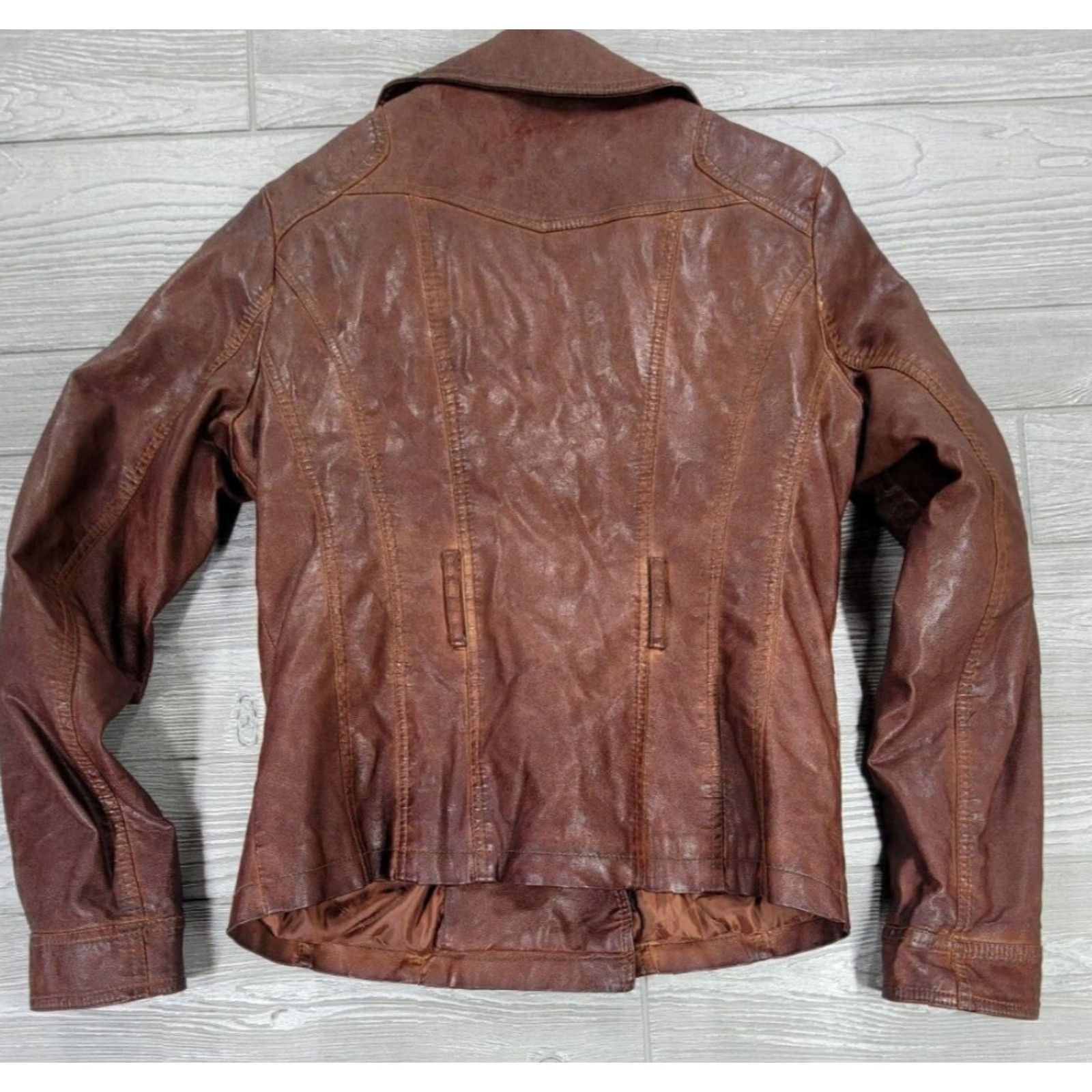 Guess GUESS Motorcycle Jacket Women Brown Full Zip Button Medium M Leather Look Size M / US 6-8 / IT 42-44 - 3 Thumbnail